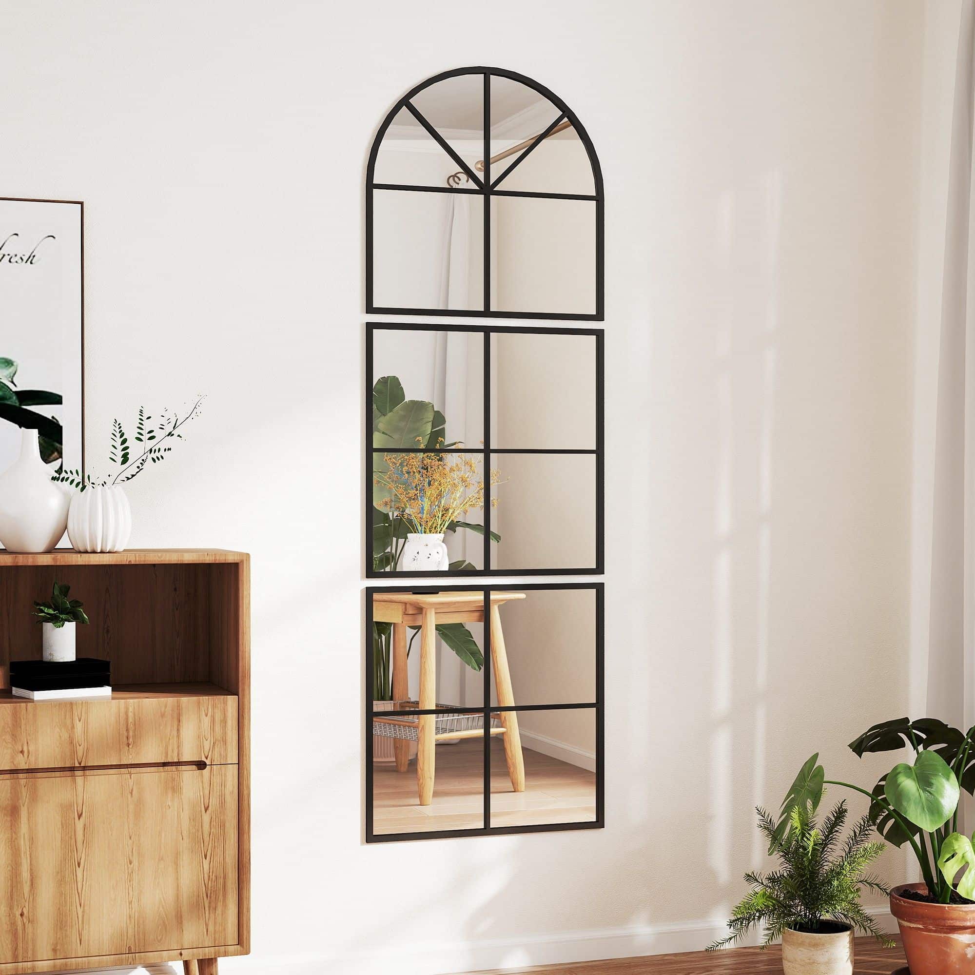 Wandspiegel 3-delig met Metalen Frame - 60 x 180 cm - Zwart