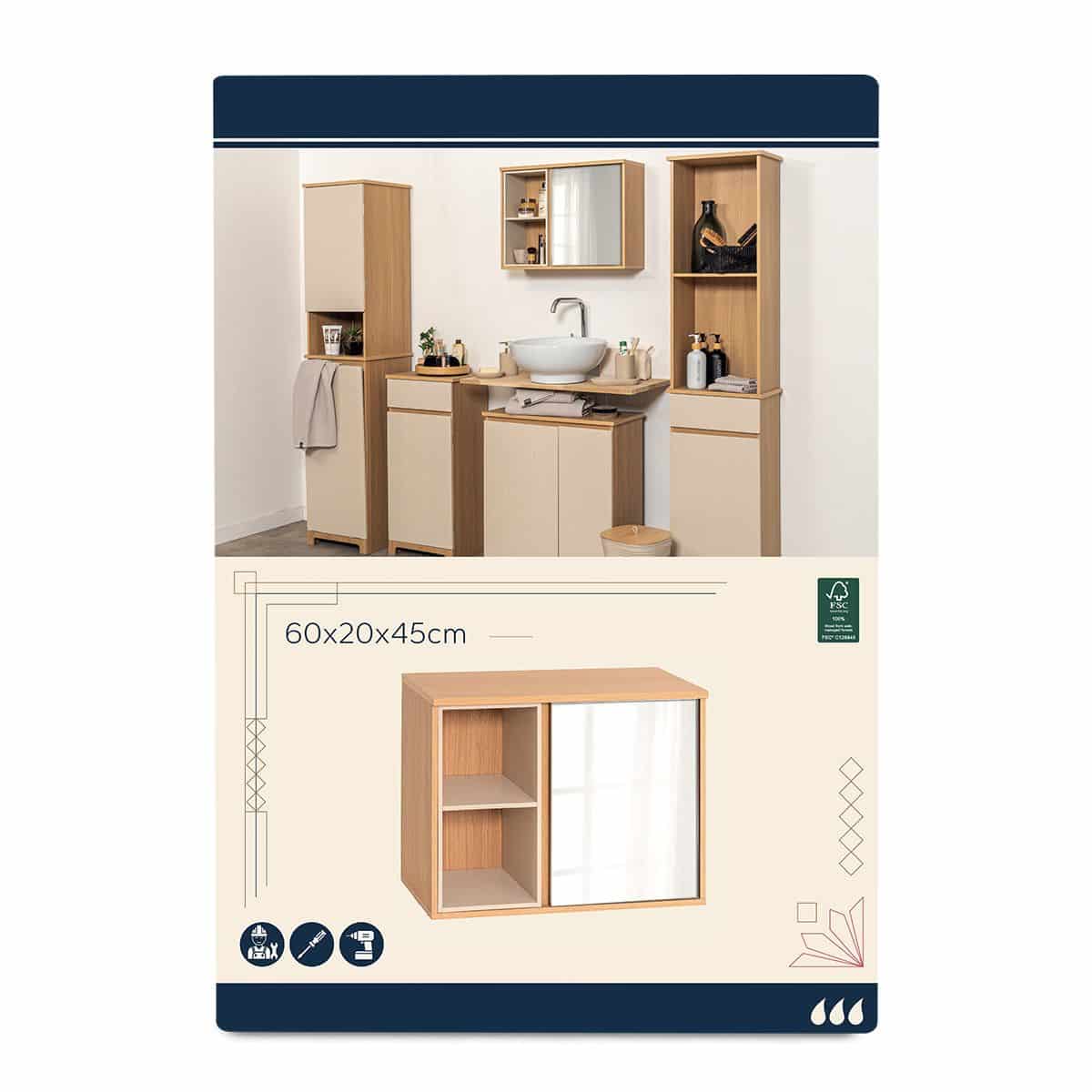 4bathroomz spiegelkast Trente met Deur en open vakken