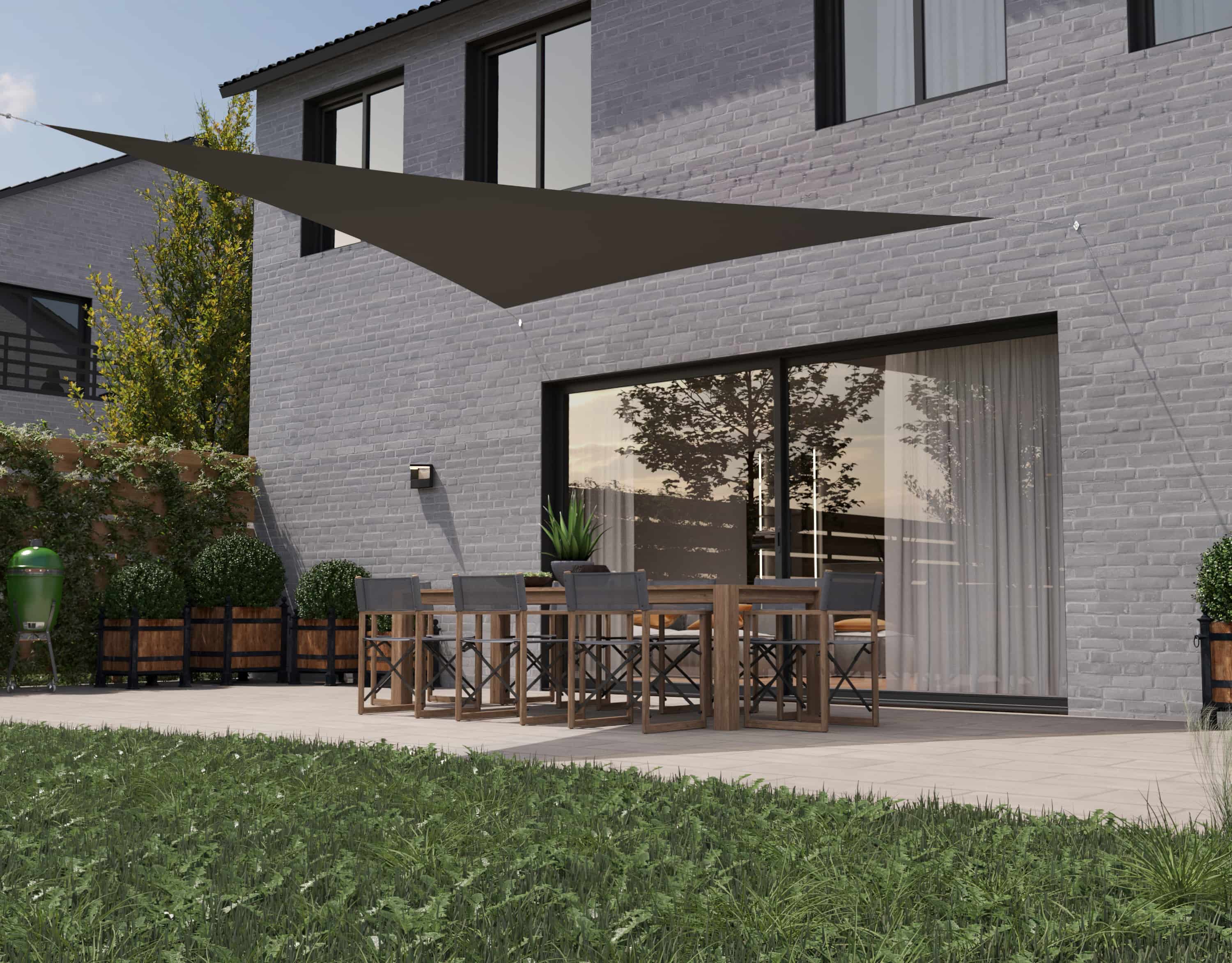 hanSe® Schaduwdoek Driehoek Gelijkbenig Waterafstotend 5x7x7 m Grijs