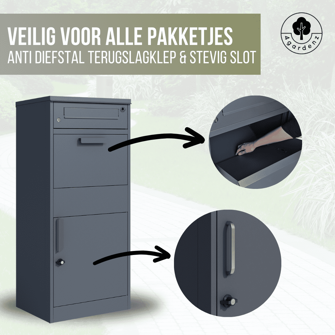 4gardenz® Pakketbrievenbus met apart Postvak - Anti-diefstal - Staande Pakketbox - Antraciet