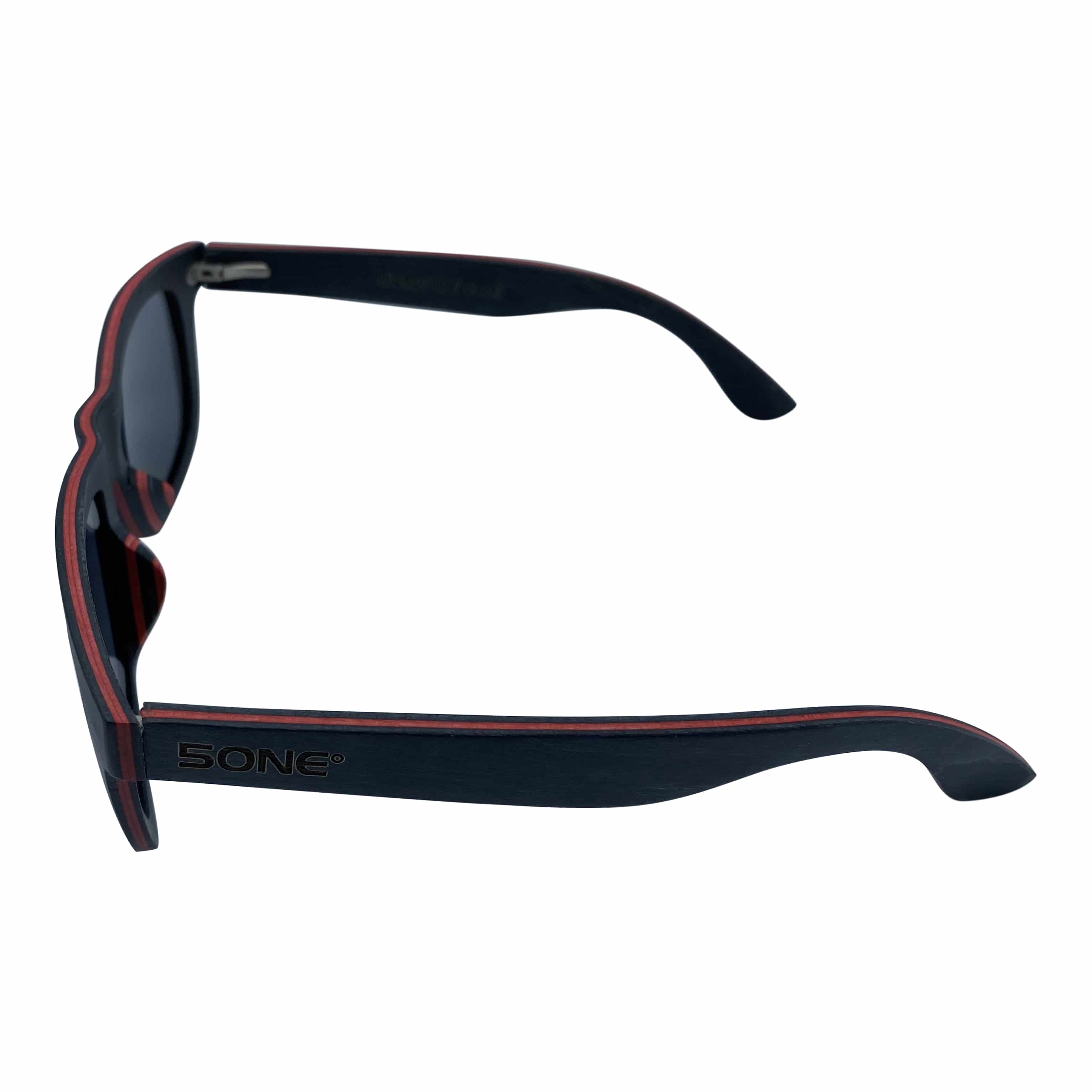 5one® Black/Red 2.0 - Houten Zonnebril met gepolariseerde grijze lens