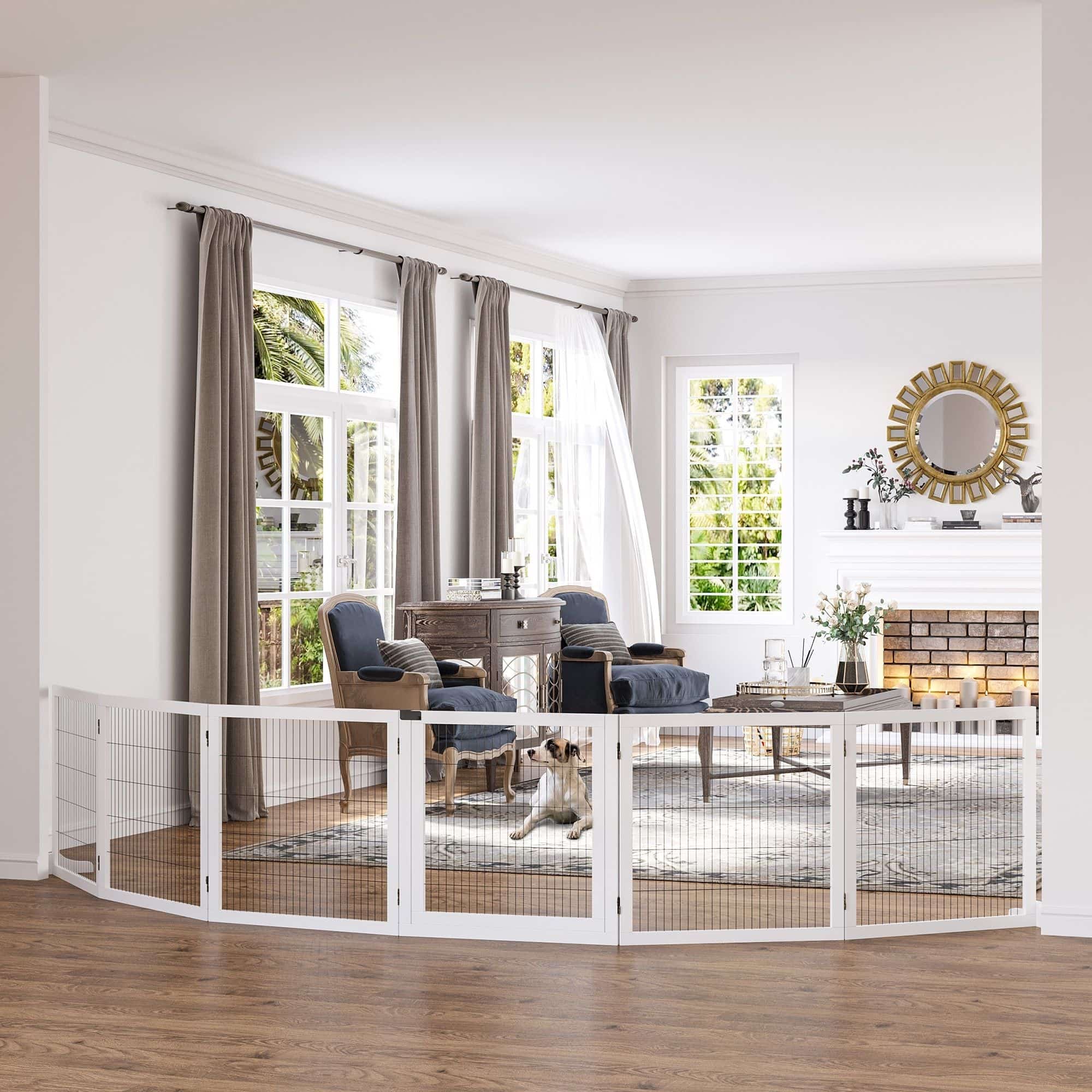 Veiligheidshek voor Huisdieren - Opvouwbaar - 432 x 36 x 70 cm - Dennenhout - Wit Veiligheidshek voor Huisdieren - Opvouwbaar - 432 x 36 x 70 cm - Dennenhout - Wit