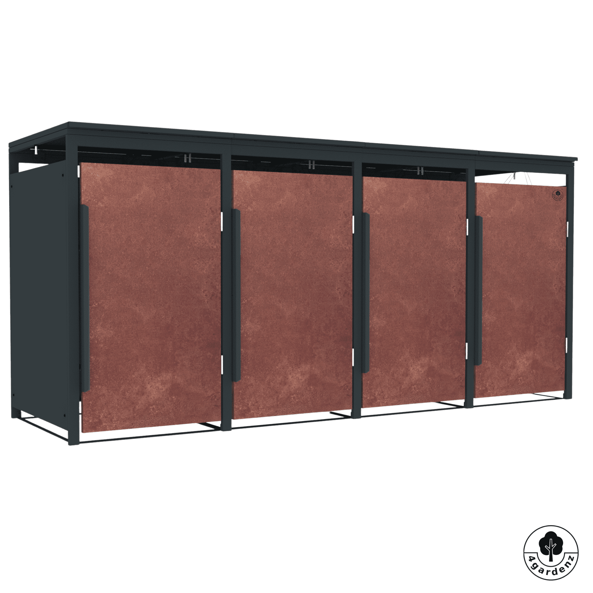 4gardenz® Slimline Kliko Containerombouw 4 Afvalbakken - Antraciet/Cortenstaal Roest-look