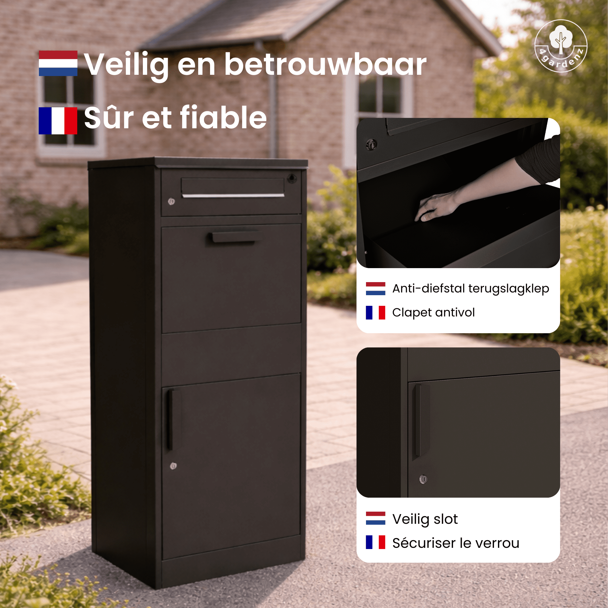 4gardenz Pakketbrievenbus met apart Postvak - Anti-diefstal - Staande Pakketbox - Zwart