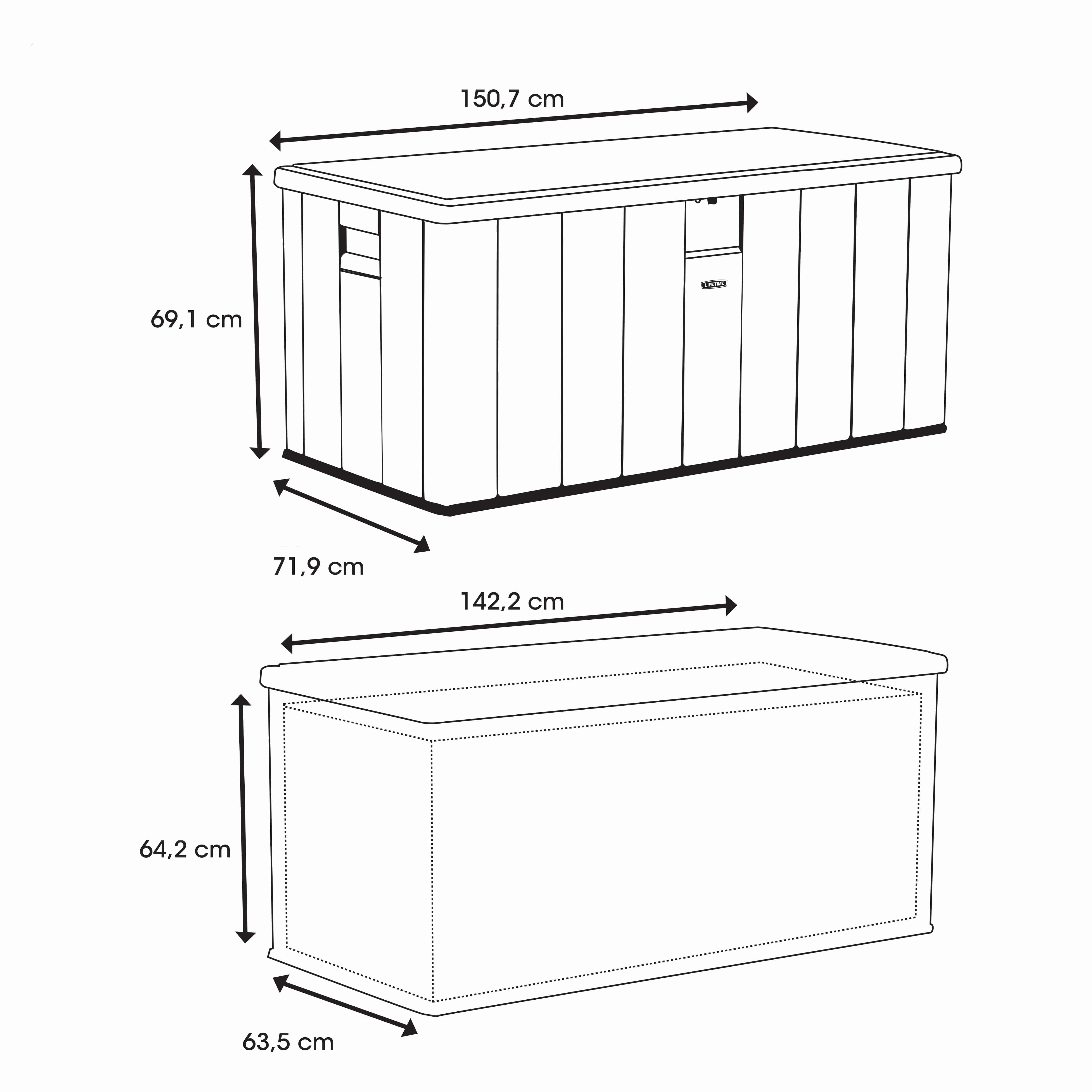 Lifetime Kunststof Kussenbox 570 ltr - Tuinkist 72x151x69cm - Bruin