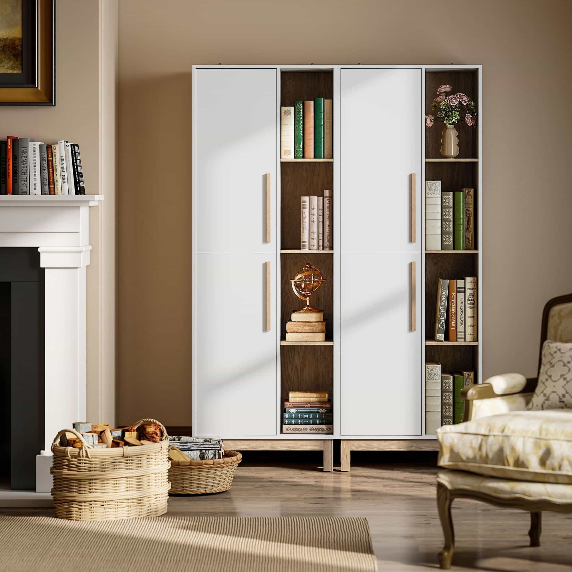 4Goodz Boekenkast met 4 open planken, en 2 deuren - Wit/Bruin