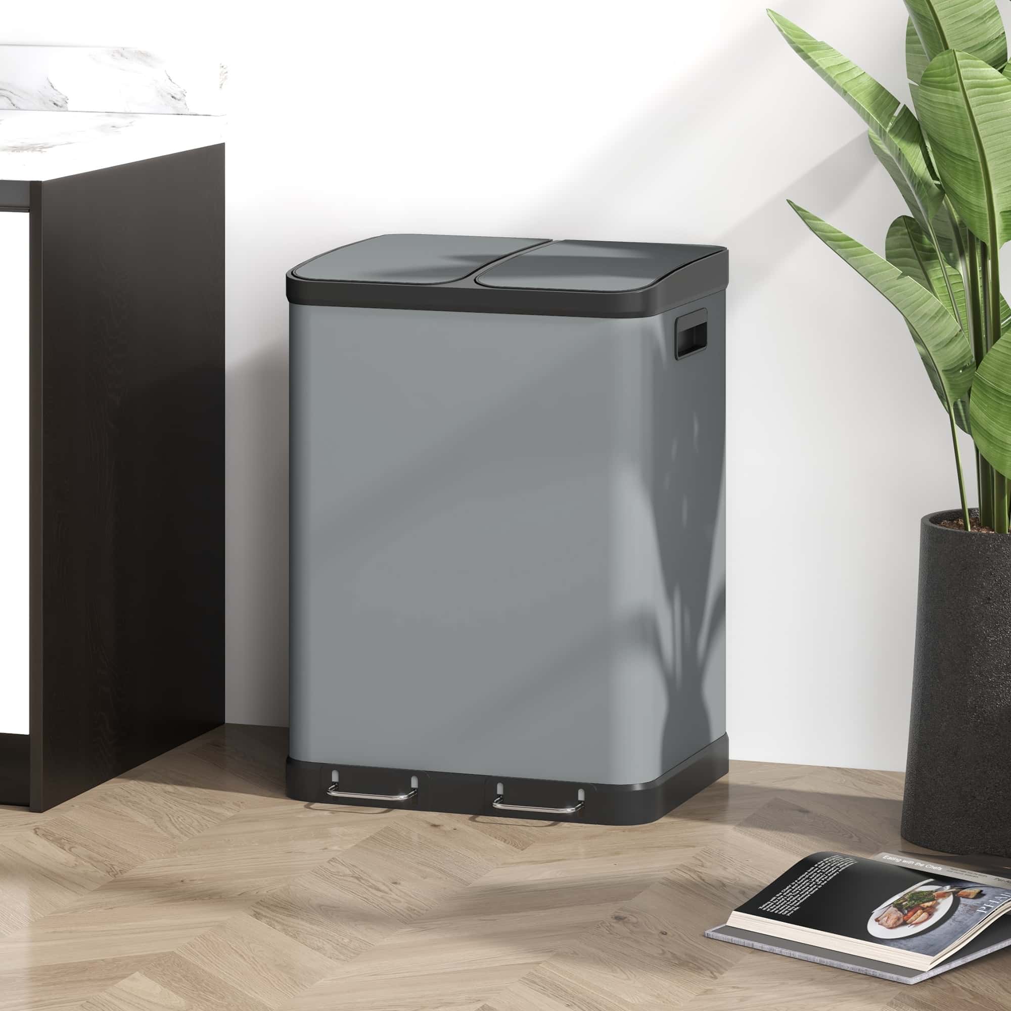 4goodz Dubbele prullenbak 60 L - uitneembare binnenbakken - grijs 4goodz Dubbele prullenbak 60 L - uitneembare binnenbakken - grijs