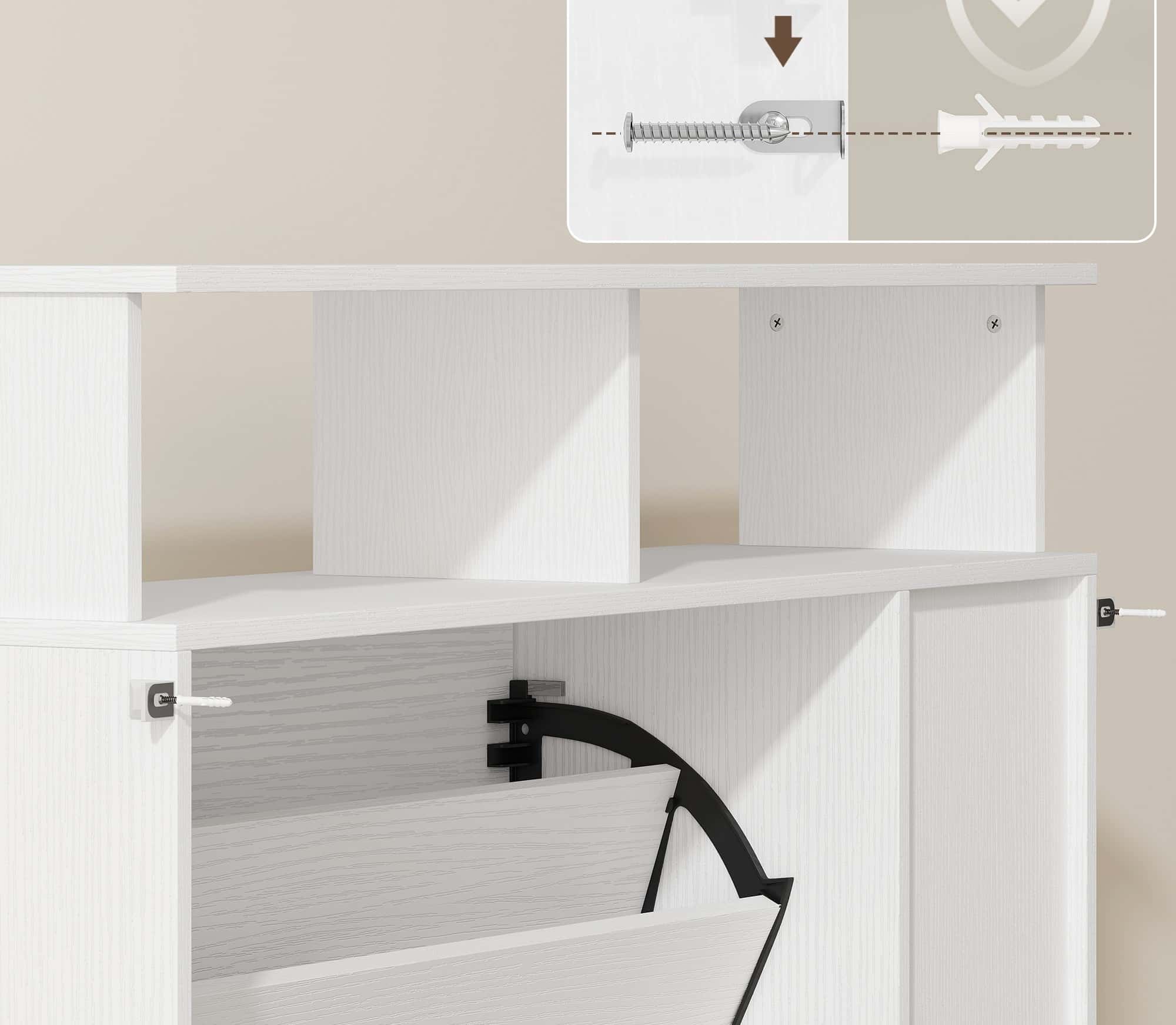 4goodz Schoenenkast - 2 kleppen - Open Rekken - 12 Paar Schoenen - Wit