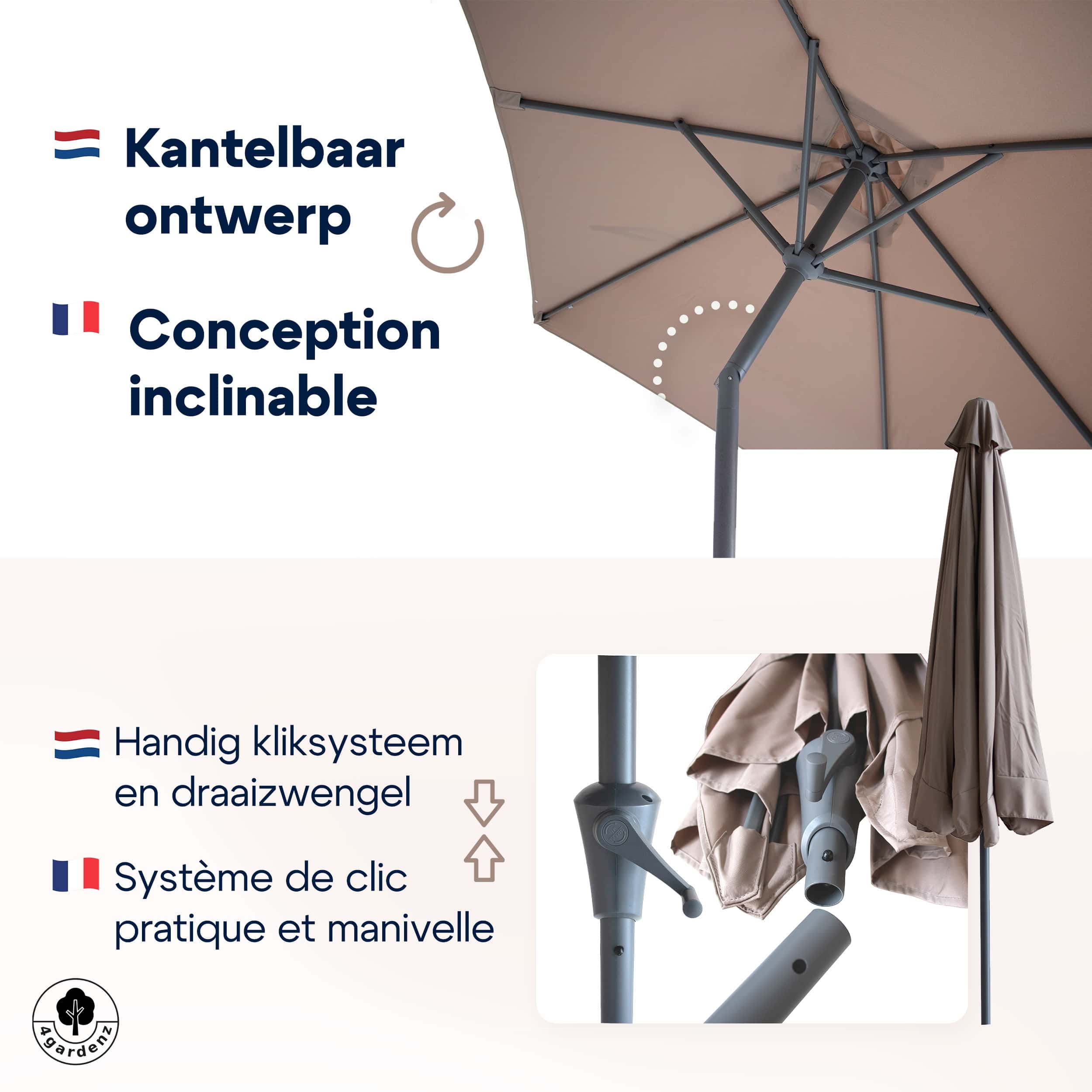 4gardenz® Parasol Rechthoek 150x250cm Kantelbaar - Balkonparasol Taupe