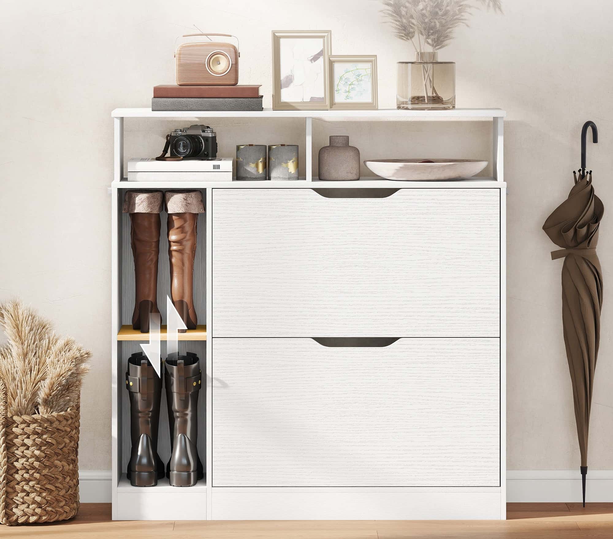 4goodz Schoenenkast - 2 kleppen - Open Rekken - 12 Paar Schoenen - Wit
