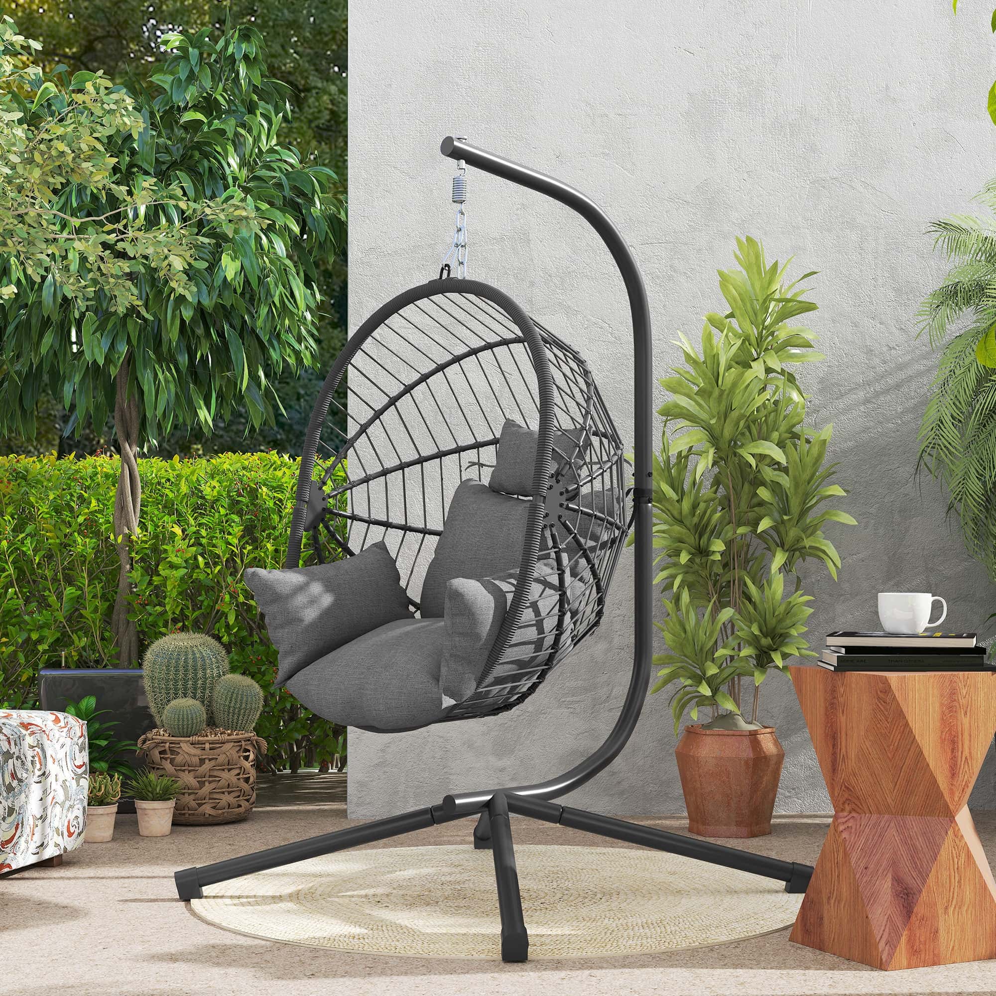 4goodz hangstoel voor binnen of buiten inclusief kussen 120x106x188 cm - Grijs