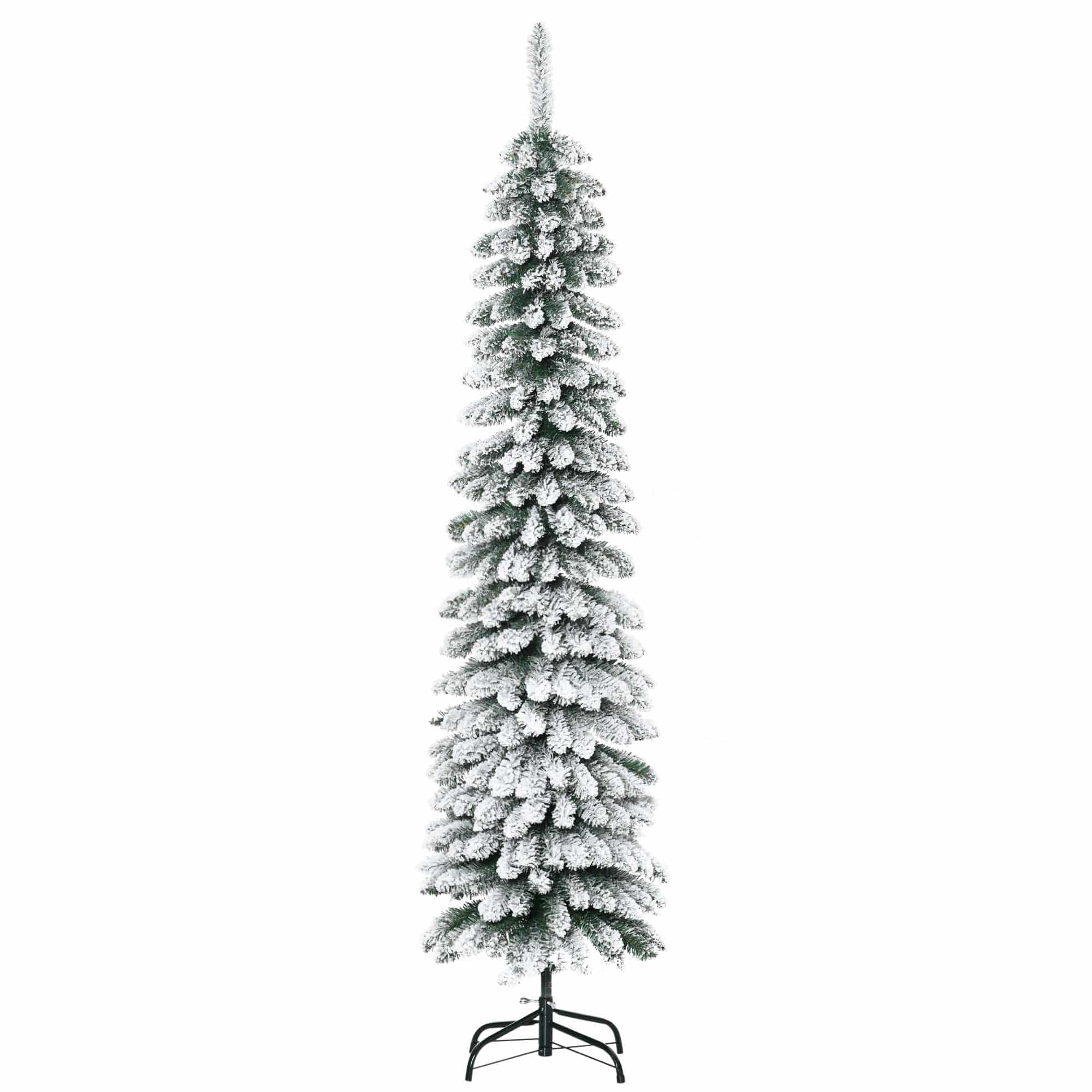 Homcom Kerstboom Smal met Sneeuw - incl. standaard 180 cm - Wit/Groen