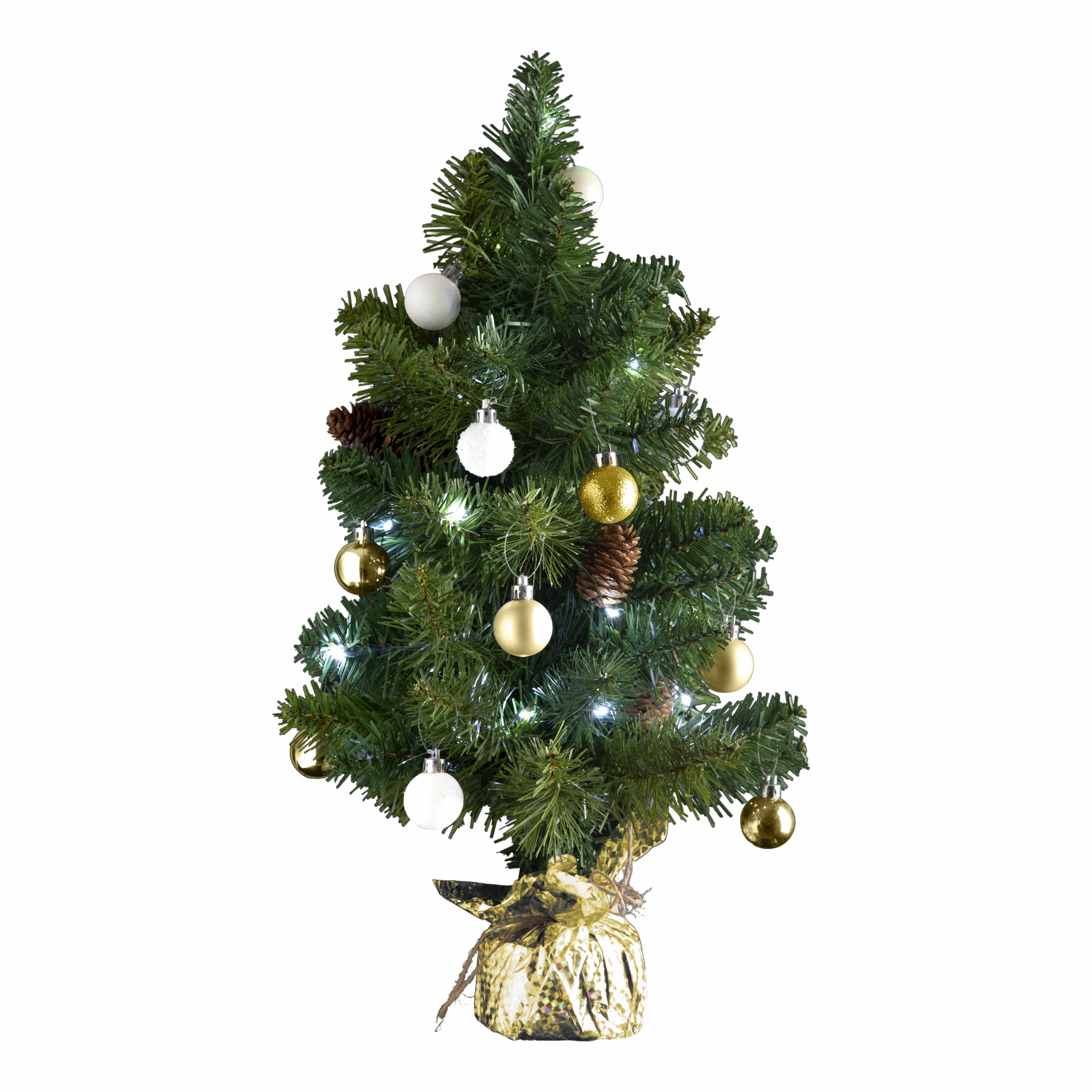 4goodz kunstkerstboom met licht en versiering 50cm hoog - Goud/Wit