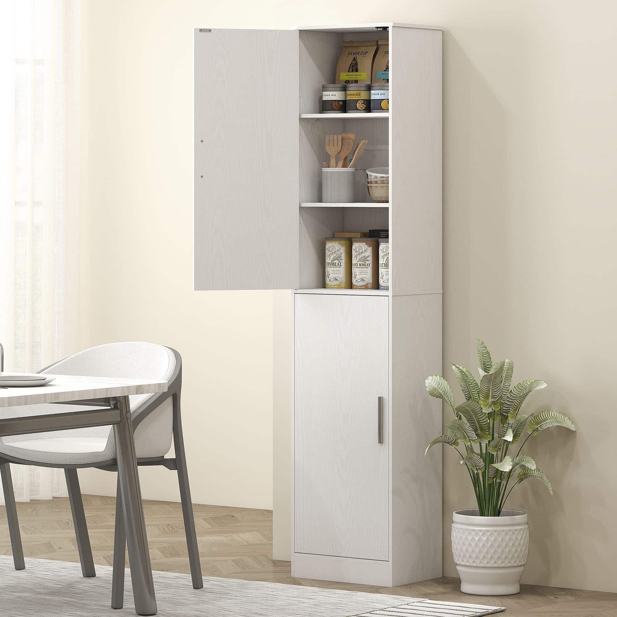 180 cm Hoge Badkamerkast met 2 deuren - 4 Verstelbare Planken - Wit