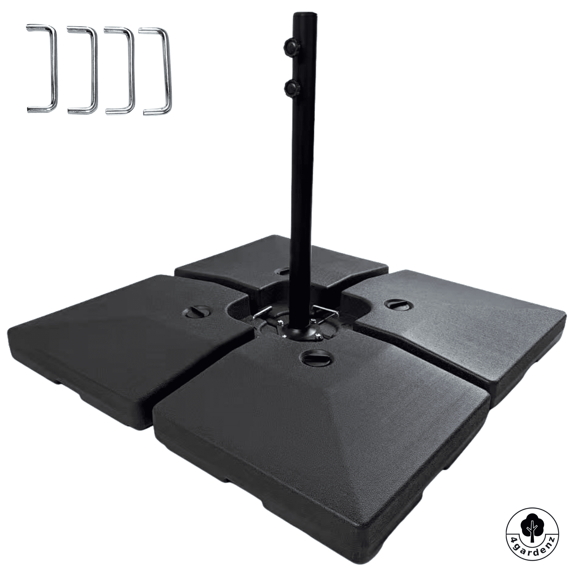 4gardenz® Parasolvoet-tegels Vulbaar 120 kg – 4-delige set voor Zweefparasols en Grote Parasols inclusief metalen klemmen
