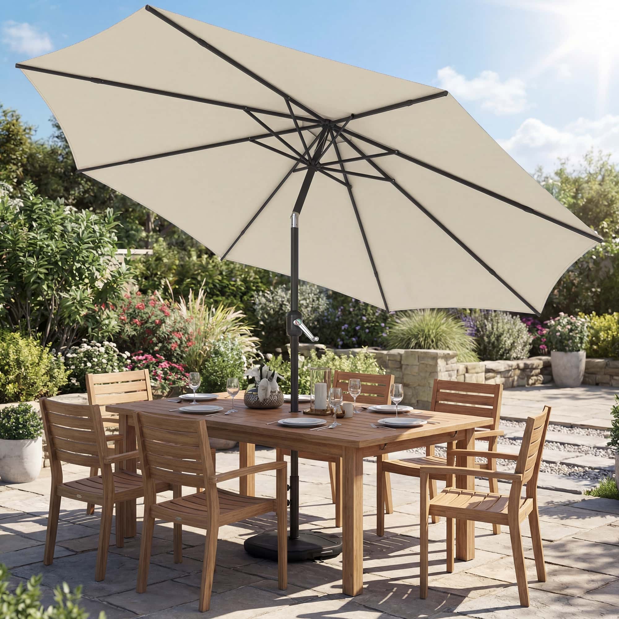 4goodz Parasol 300 cm met Kruisvoet en Zandzak - UV 30+ - Crèmewit
