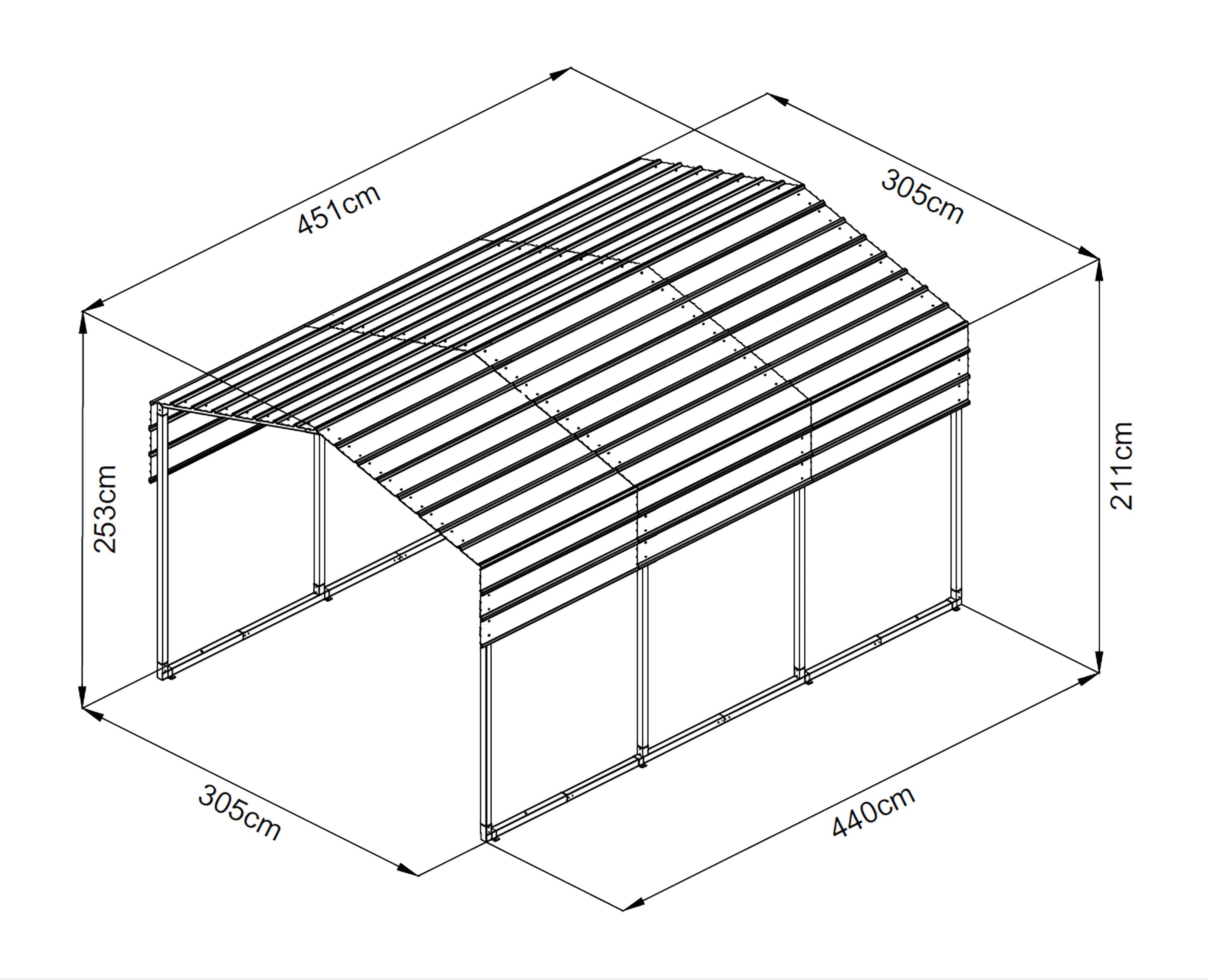 Westmann Copenhagen S - Heavy-duty carport 13.5m² - 451x305x253 cm