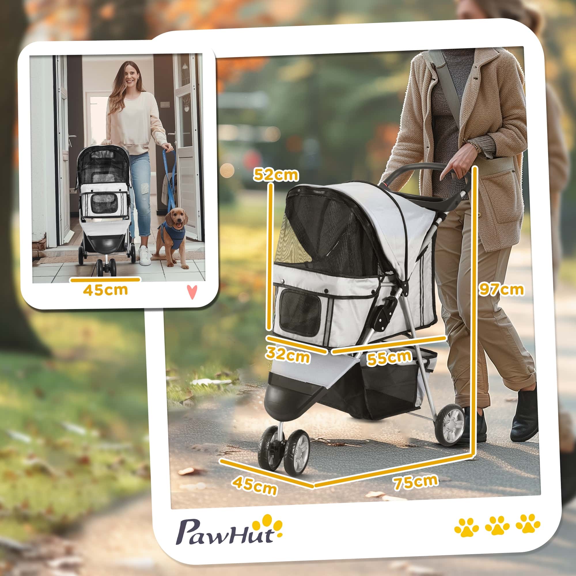 4goodz Luxe Hondenkar Hondenbuggy met 360 graden draaibare wielen - Grijs