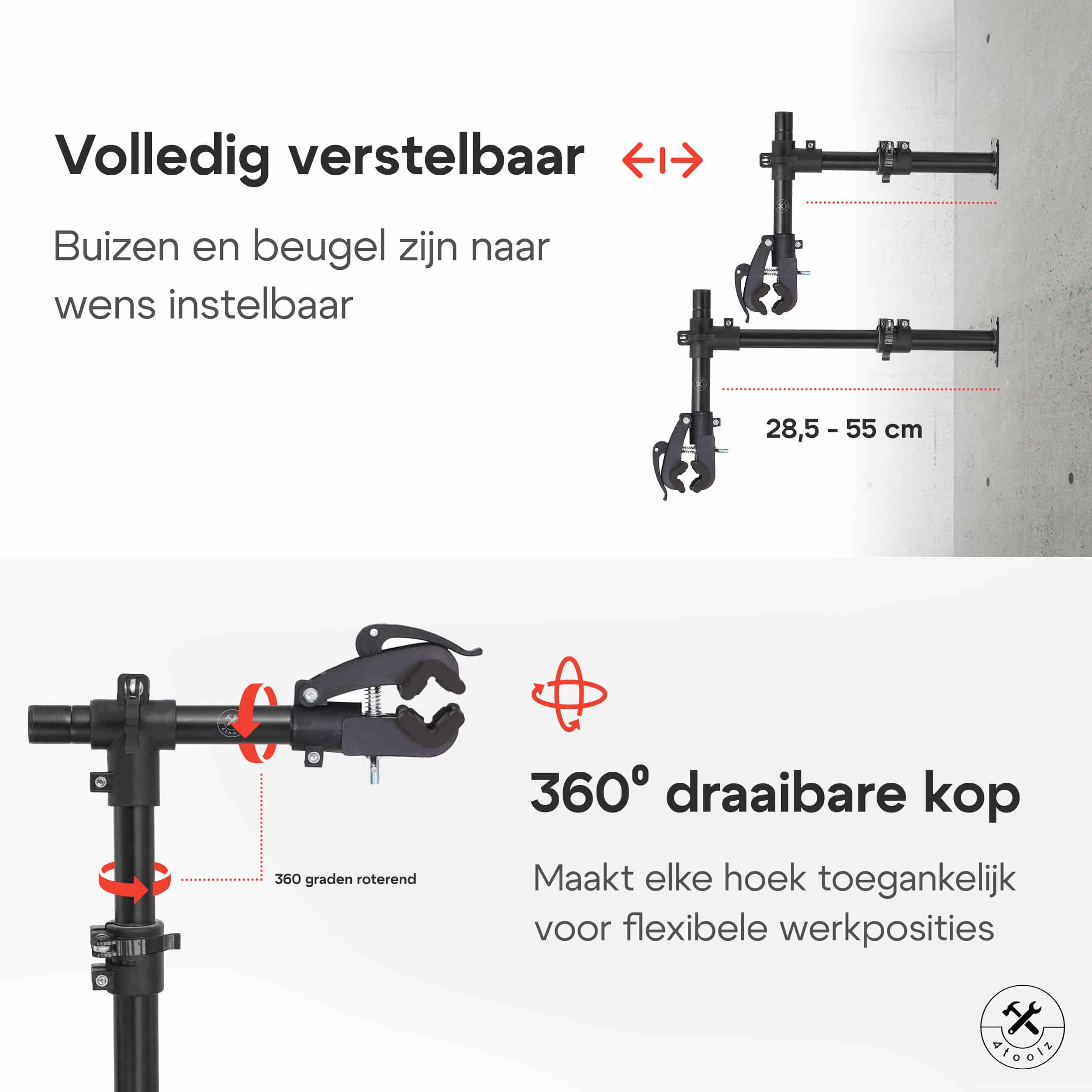 4toolz® Fiets Reparatie Beugel voor wand of werkbank - fiets montagestandaard 360⁰ Verstelbaar