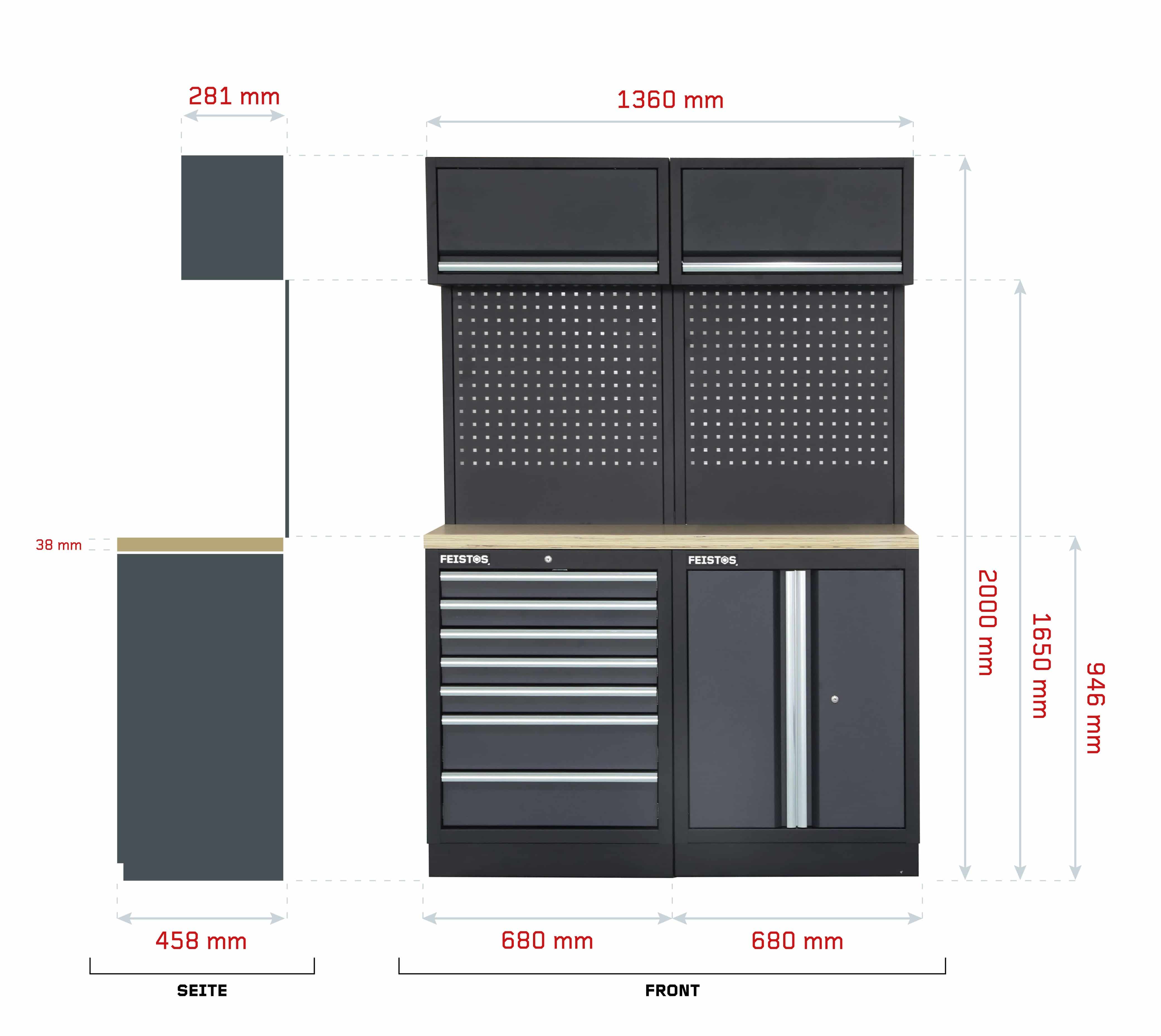 Feistos Gereedschapskast Apollo 5 | 46x136x200 cm - Grijs/zwart