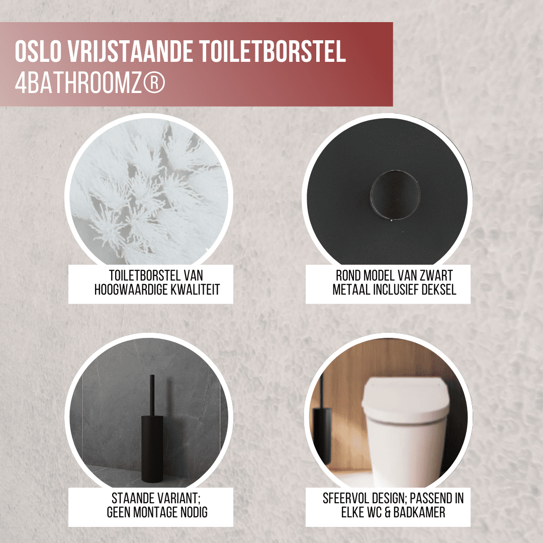 4bathroomz® Oslo Vrijstaande Toiletborstel Metaal - Serie Oslo - Elegante Zwarte Metalen Toiletborstel