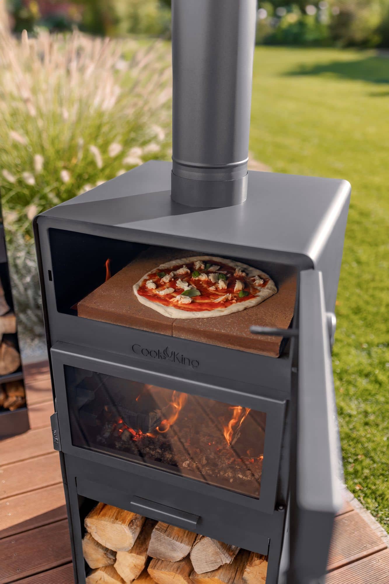 CookKing Tuinhaard Vento met Pizza-oven - Hoge Kwaliteit - Handgemaakt in Europa - 50x50x150 cm