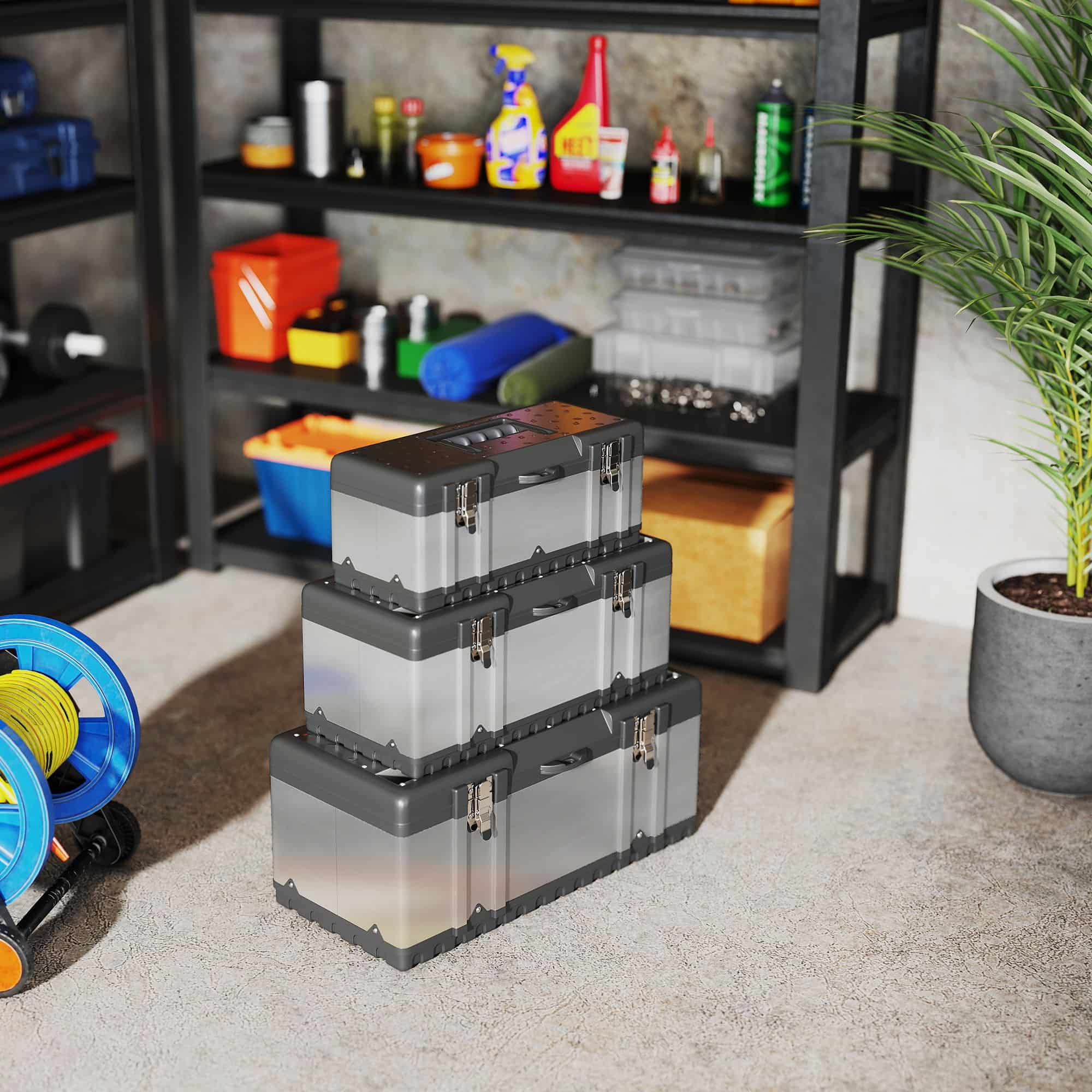 4goodz 3 Stuks Gereedschapskist werkkist kunststof - Grijs