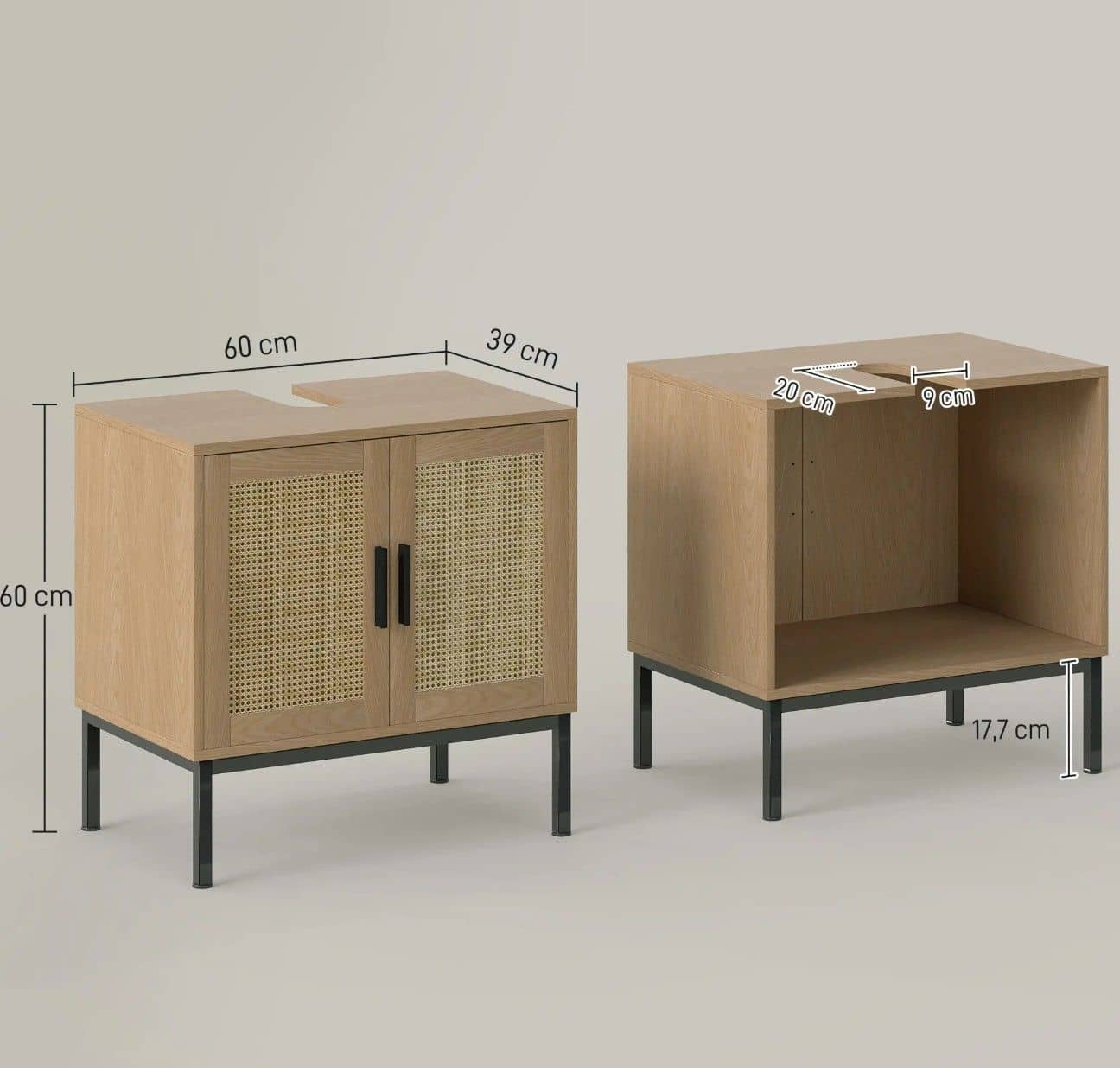 Wastafelonderkast met Uitsparing Boho-design - 60 cm hoog