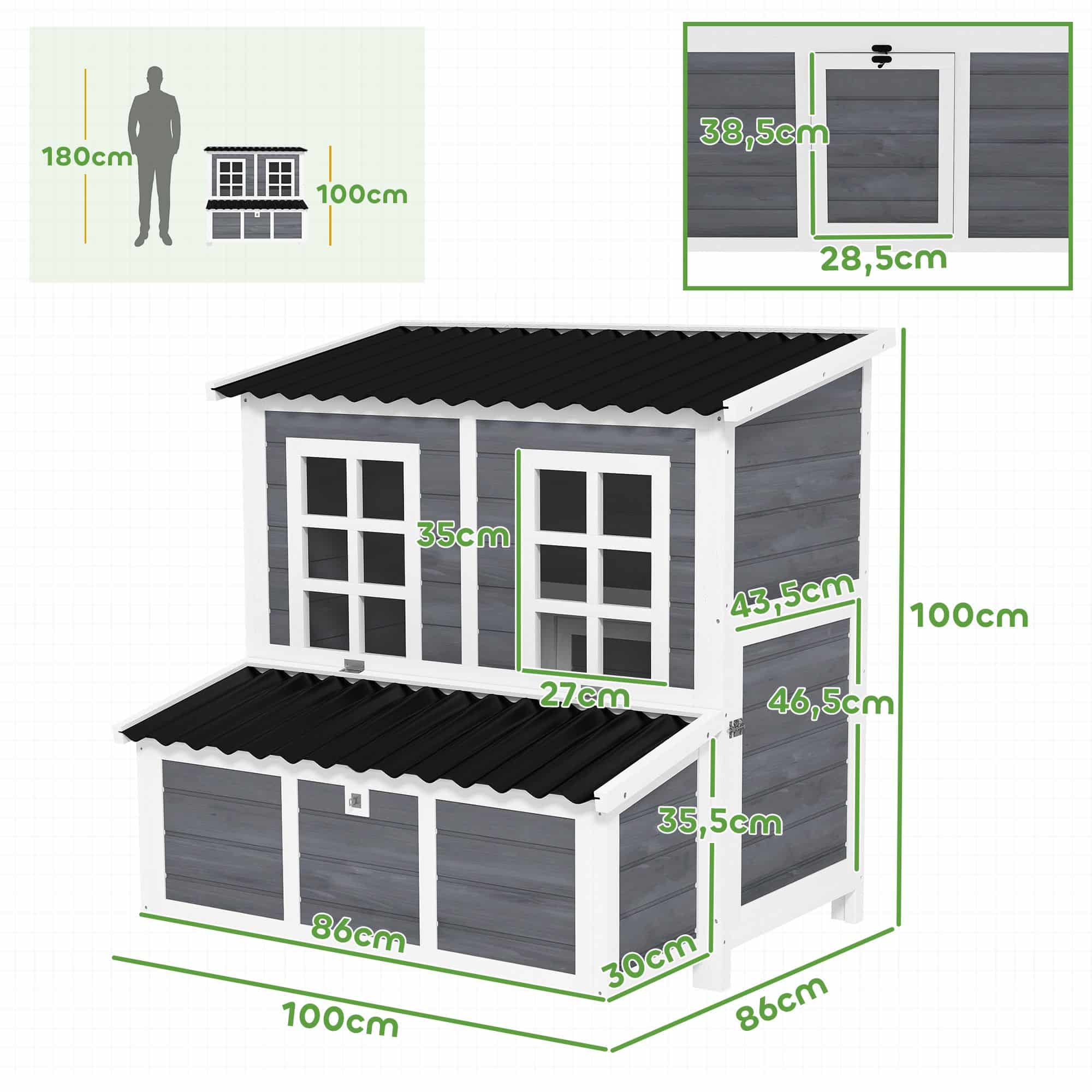 Kippen Legnest voor 4-6 Kippen - Waterdicht Dak - 100x86x100cm - grijs