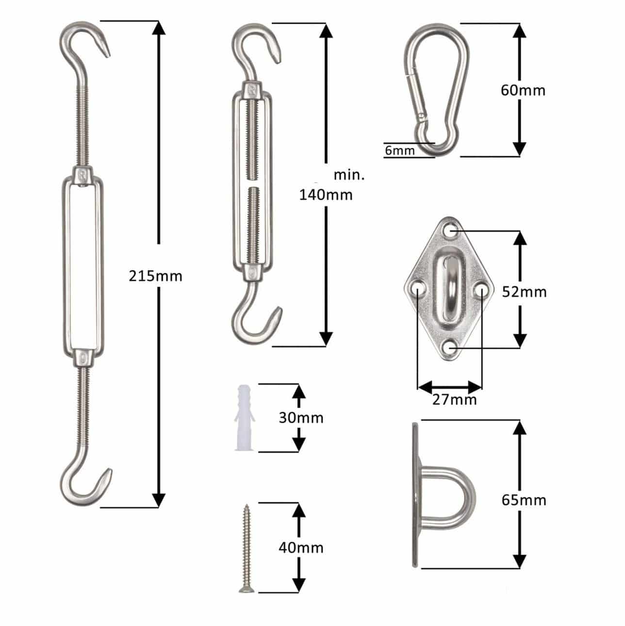 4gardenz® RVS Schaduwdoek Bevestigingset / Zonnedoek Montage 6 mm