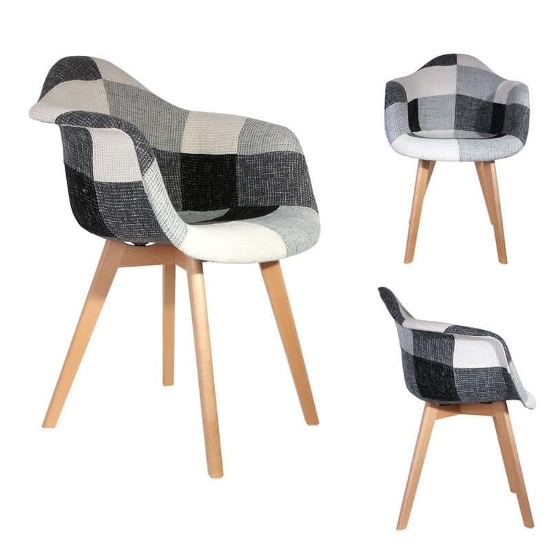 4goodz Malmo Patchwork Eetkamerstoelen 2 stuks Armleuning - Grijs