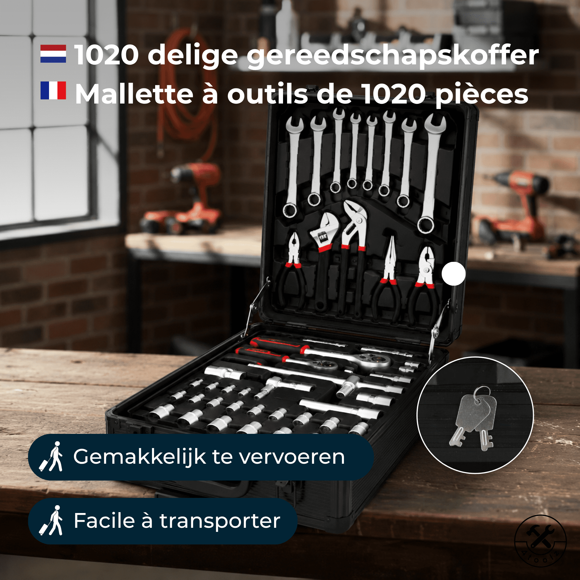 4toolz Blackline Gereedschapskoffer 1020-delig - ring-ratel sleutels