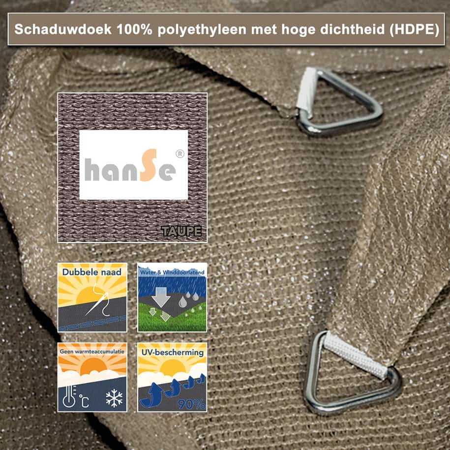 hanSe® Schaduwdoek Rechthoek Waterdoorlatend 3x3,5m Zonnedoek Taupe