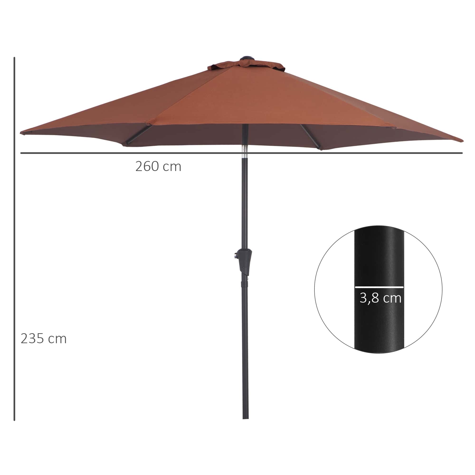 4goodz Knikparasol 260 cm met Draaihendel - Aluminium - Bruin