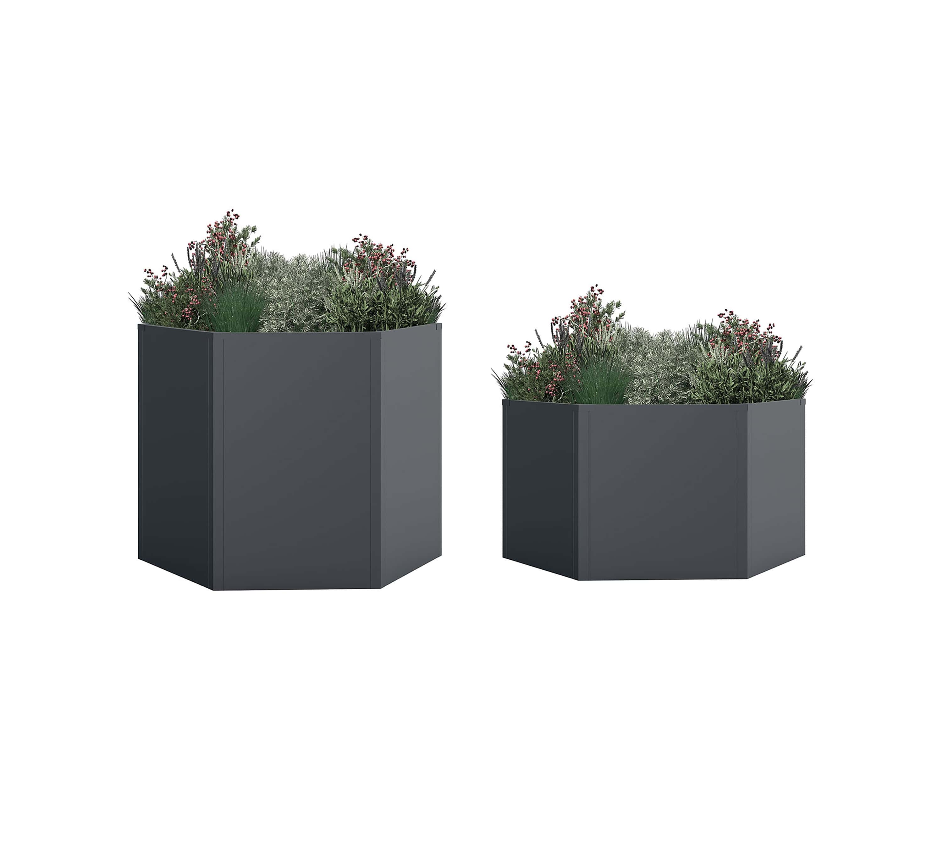 Westmann Varia - Verhoogde Plantenbak set 2 stuks Zeshoekig Metaal 52 en 77 cm - Antraciet