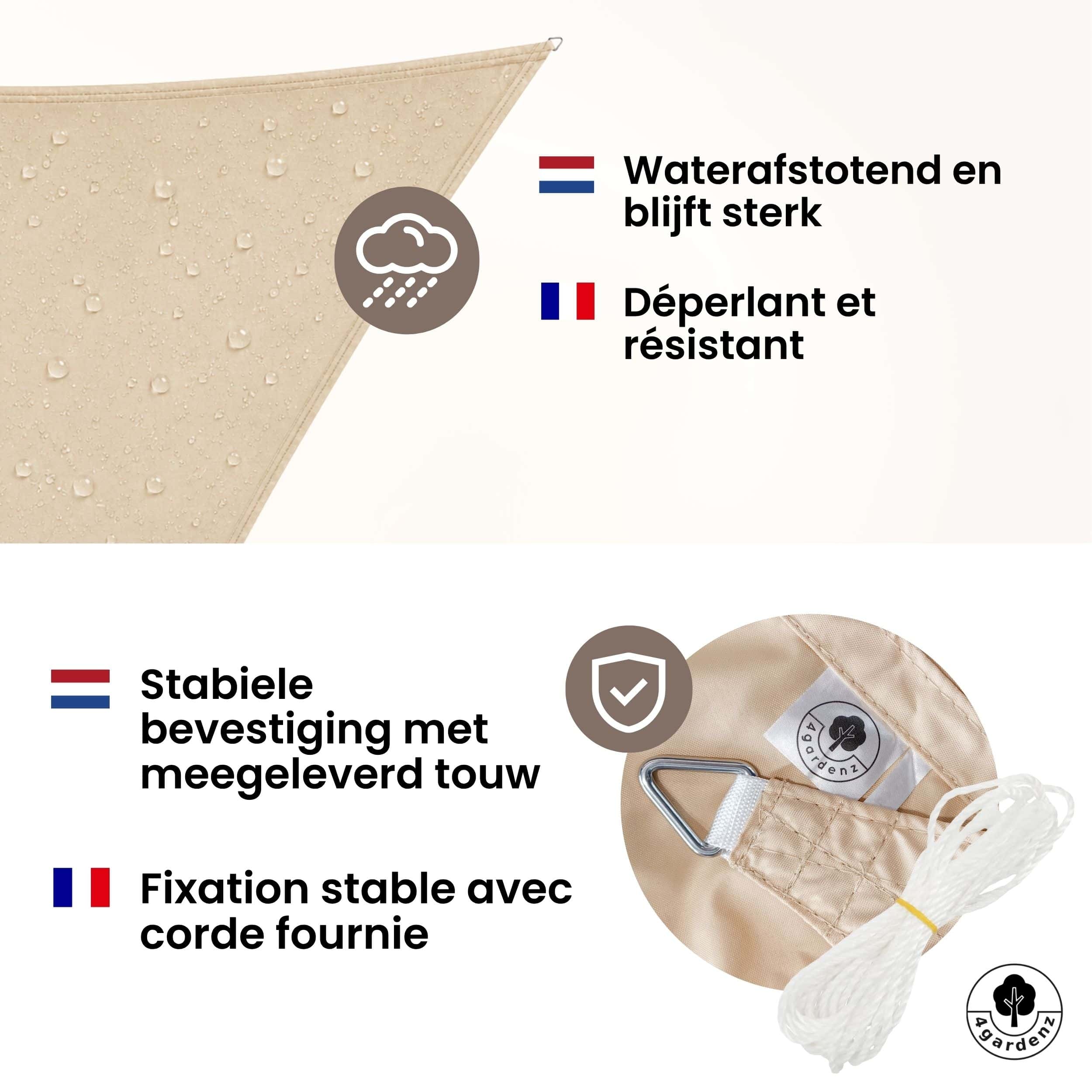 4gardenz Schaduwdoek Waterafstotend Driehoek 3x3x3 mtr - Zand 4gardenz Schaduwdoek Waterafstotend Driehoek 3x3x3 mtr - Zand