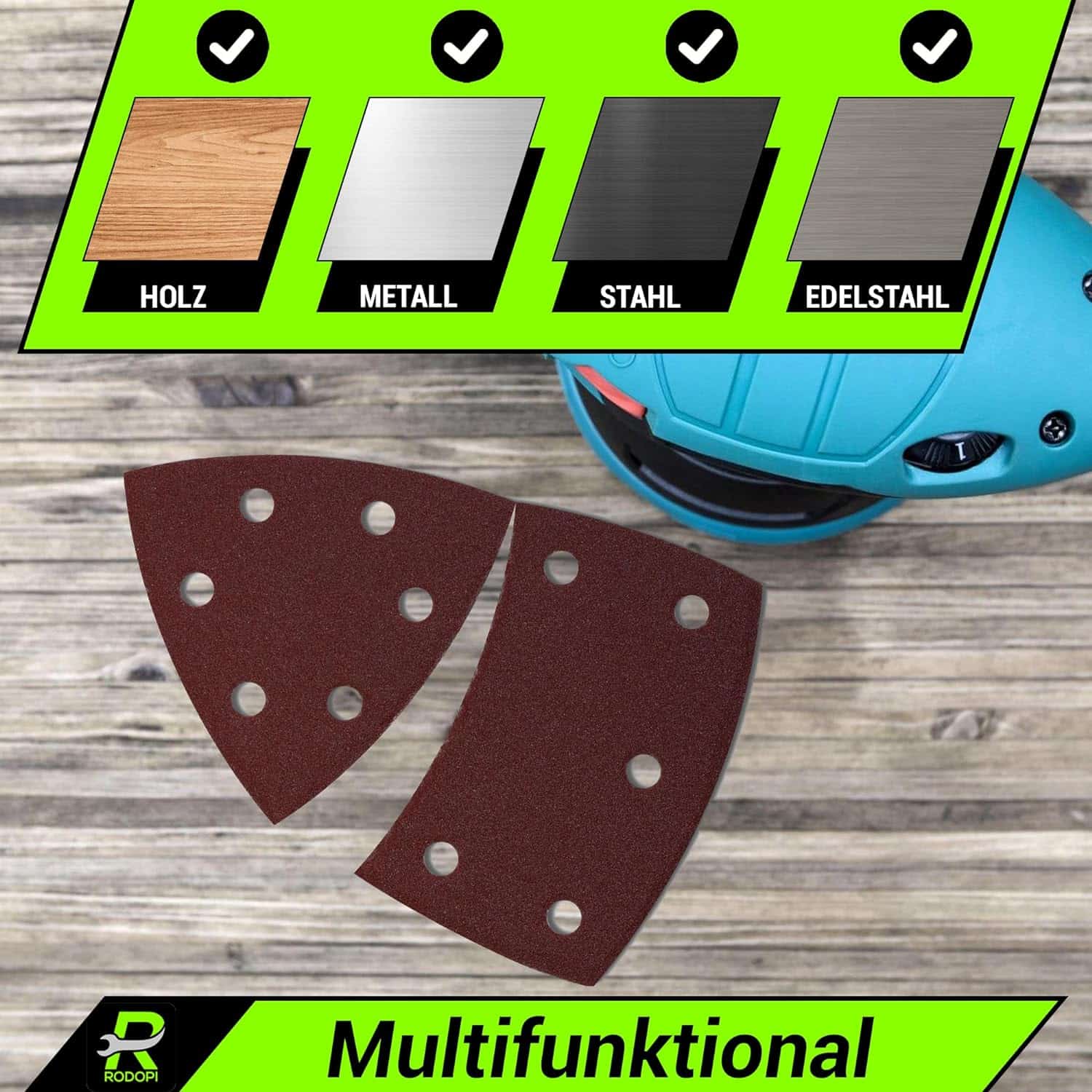 Rodopi® 100x Korrel 240 Multi-Schuurpapier Driehoek 105x152 mm - Industrieel