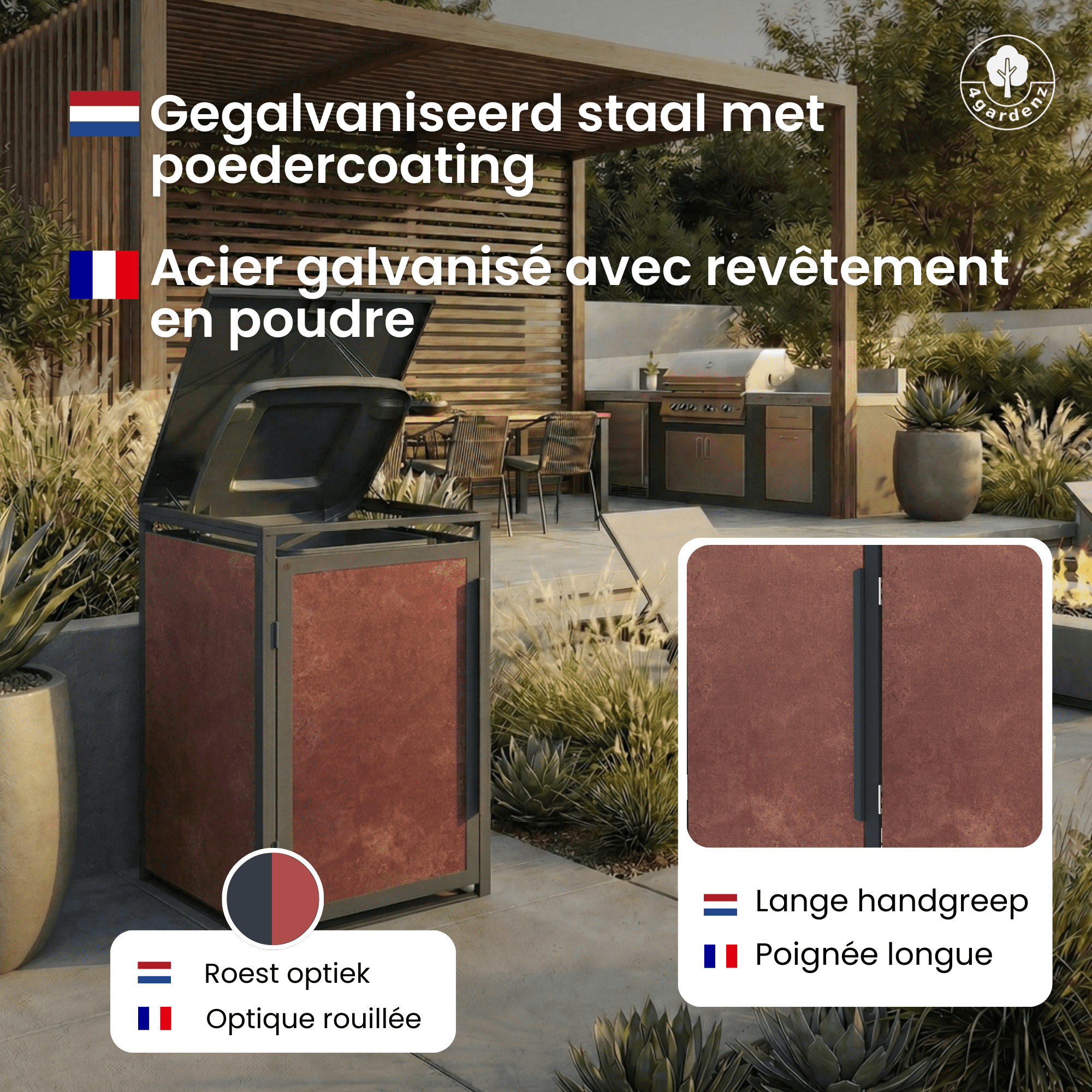 4gardenz® Slimline Kliko Containerombouw 3 Afvalbakken - Antraciet/Cortenstaal Roest-look