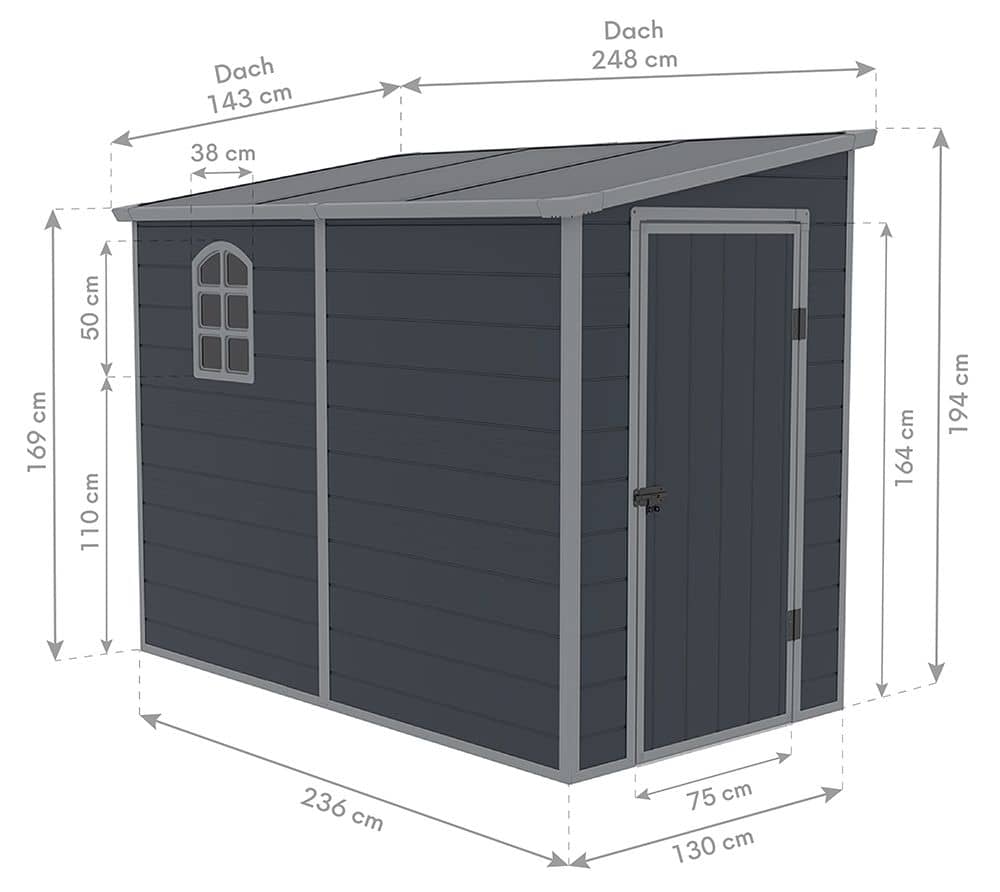 Westmann Kunststof Aanbouw Tuinschuur Hortus L -248x134x194cm - Grijs