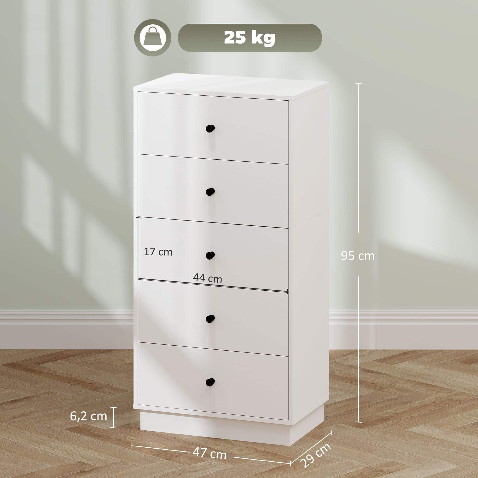 4goodz Ladenkast met 5 Laden 29 47 x 95 cm - Wit