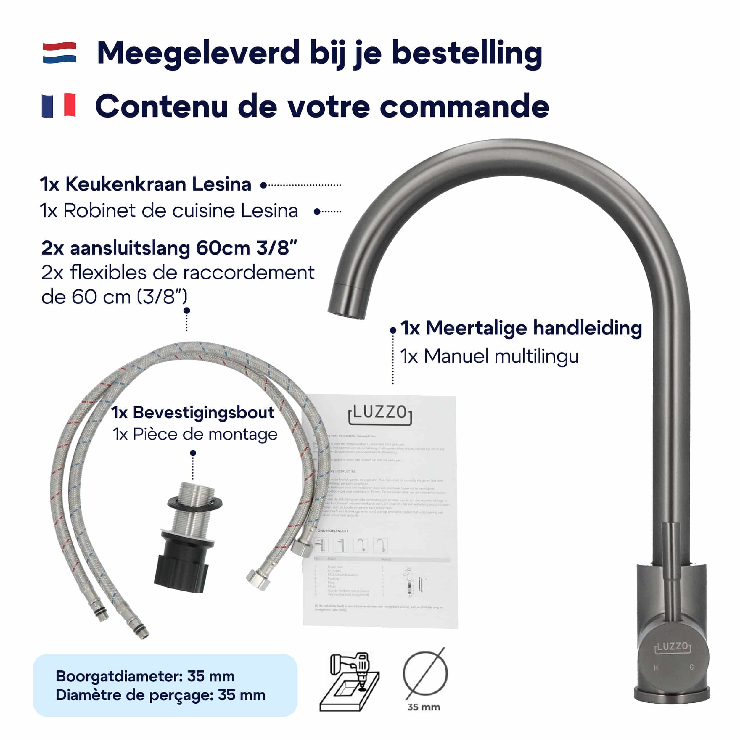 Luzzo® Lesina Keuken mengkraan Gun Metal – hoog model ronde uitloop - 100% roestvrij staal (RVS) - strak modern design Luzzo® Lesina Keuken mengkraan Gun Metal – hoog model ronde uitloop - 100% roestvrij staal (RVS) - strak modern design