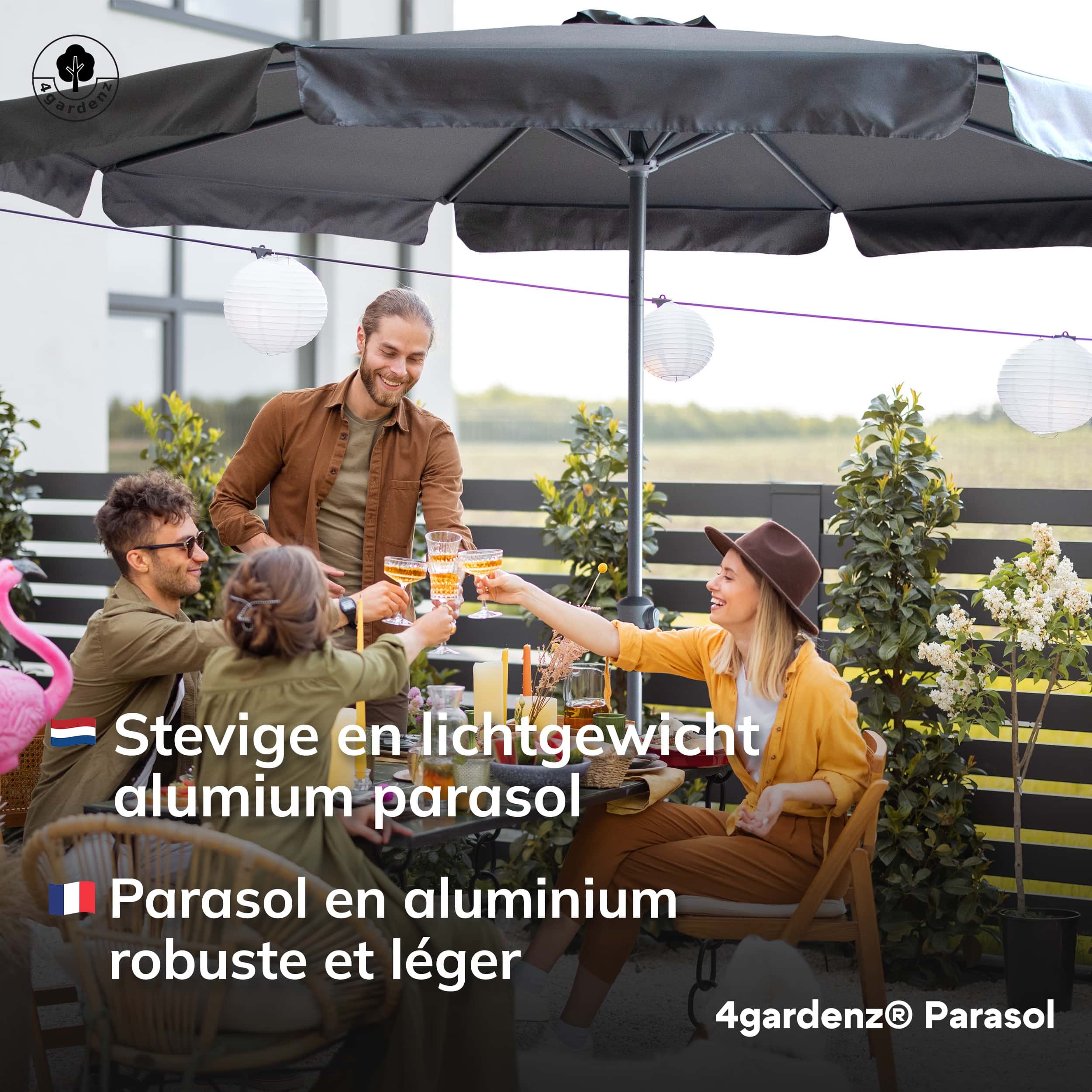 4gardenz® Parasol Rond 300 cm met Volant - Kantelbaar - UPF50+ - Antraciet