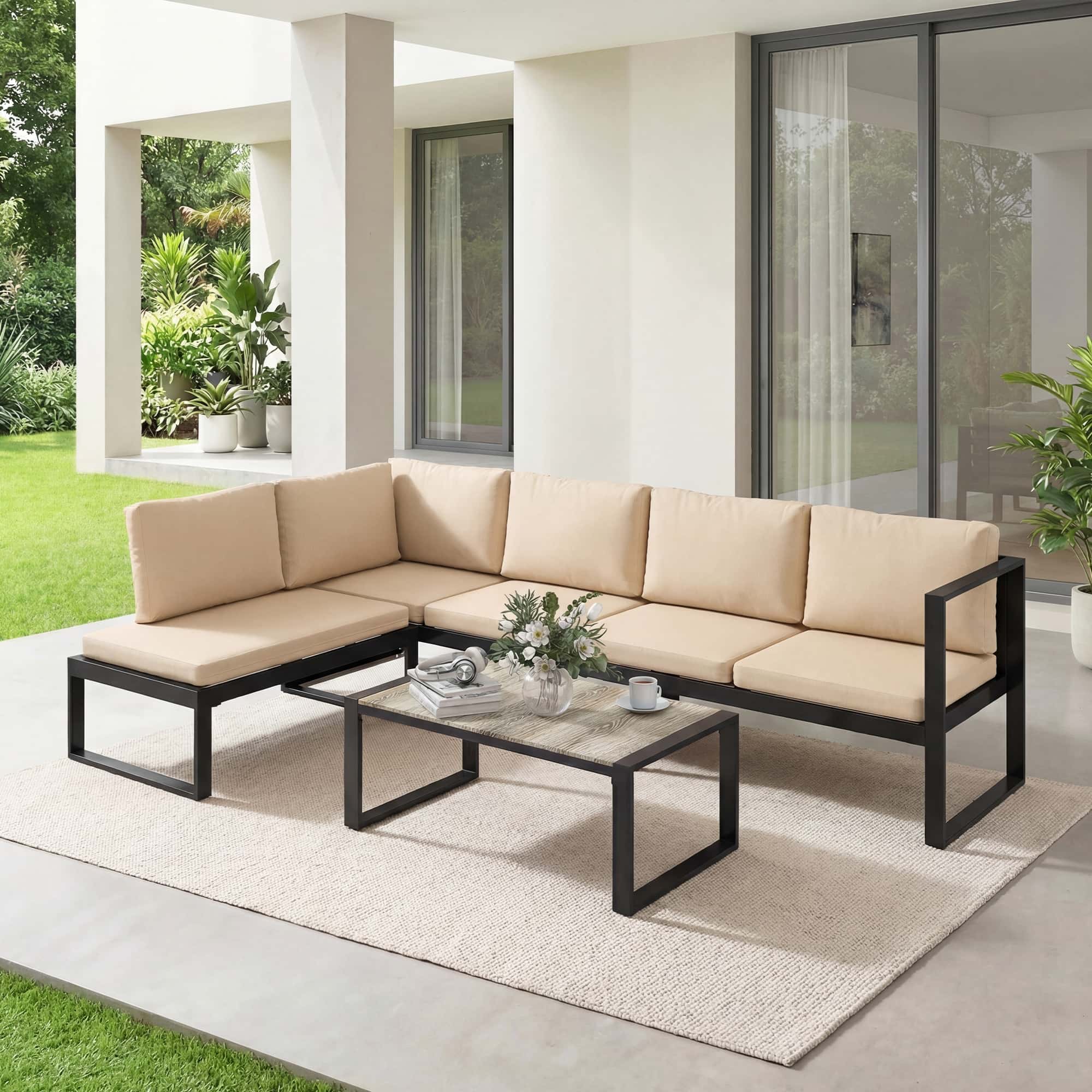 4goodz 4-5 persoons tuinloungeset met kussens en een salontafel - Khaki