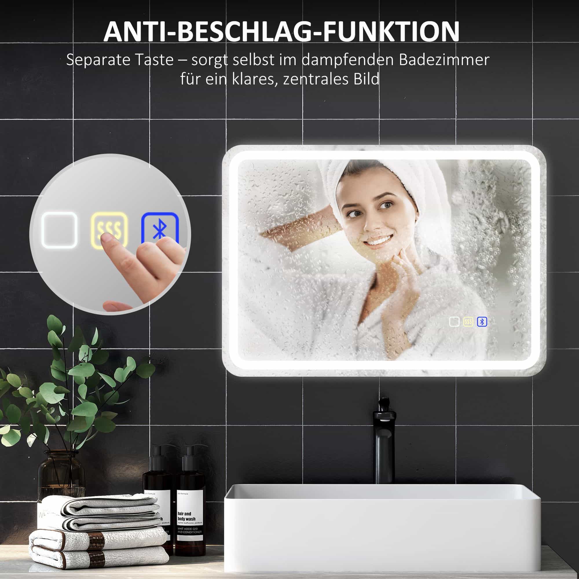 Badkamerspiegel met LED-verlichting met speaker - Anti-condens - 70 x 90 cm - Zilver