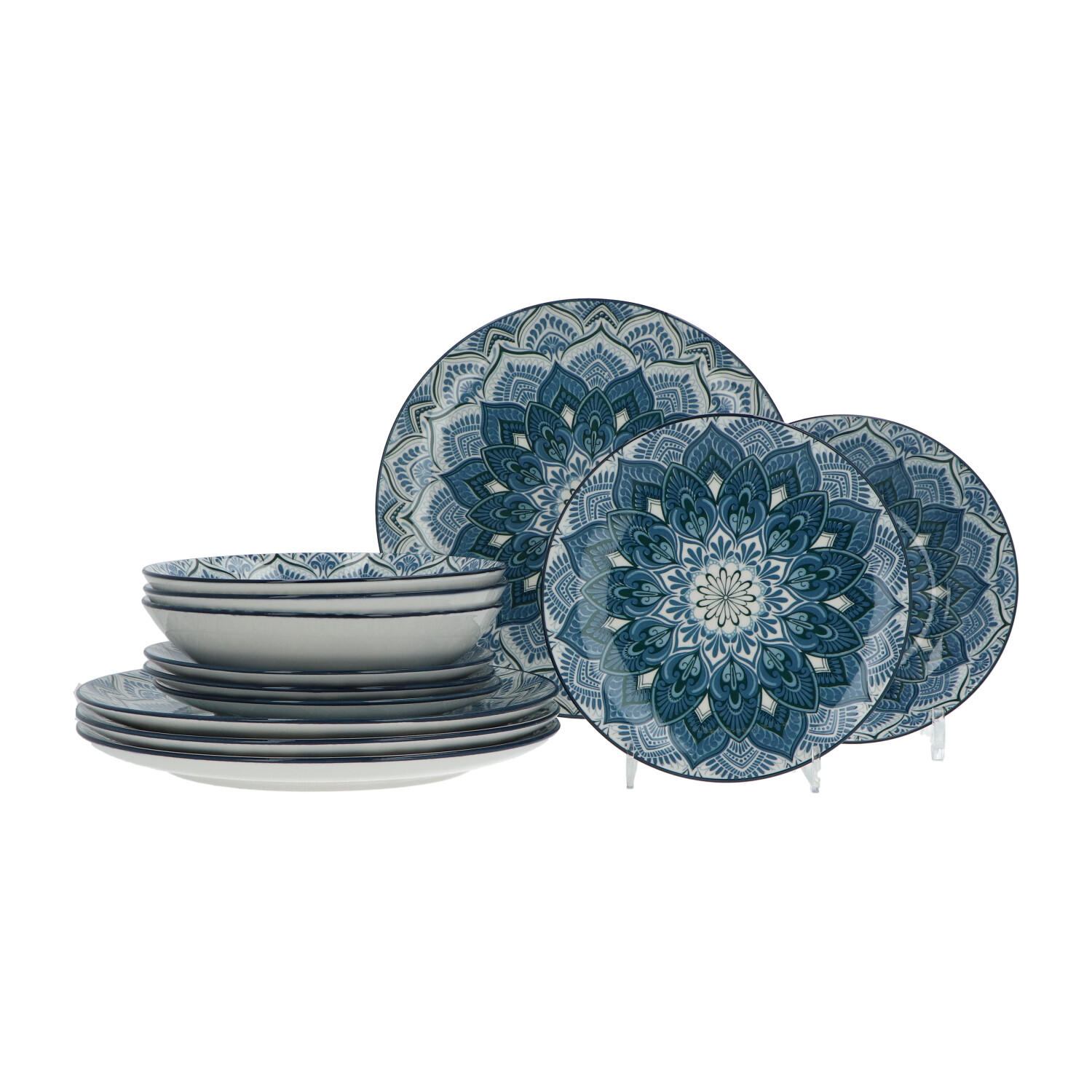 Luzzo® Mandala Serviesset 4 persoons 12-delig porselein - Blauw