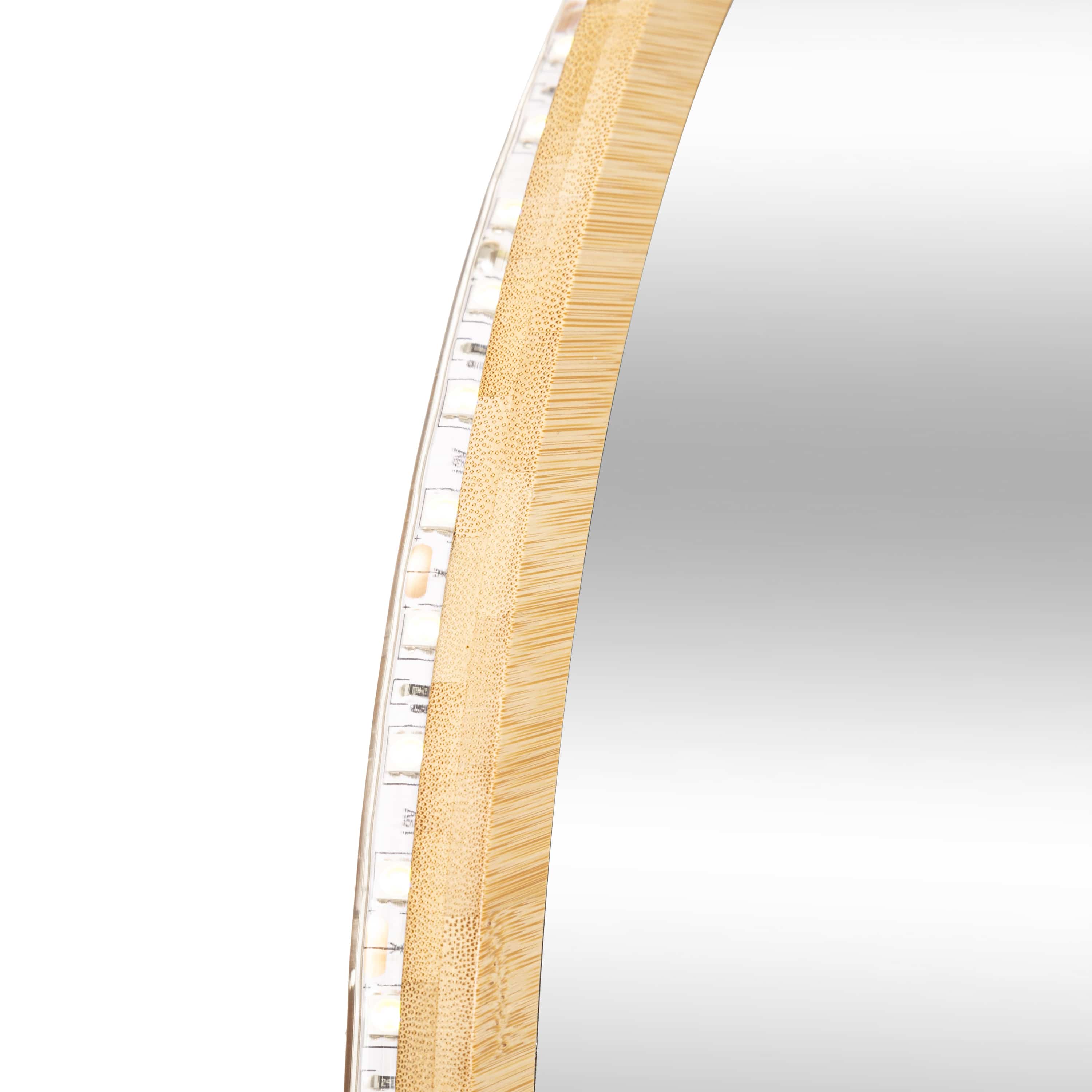 4goodz bamboe Spiegel Rond met LED verlichting 57 cm doorsnede - Bruin