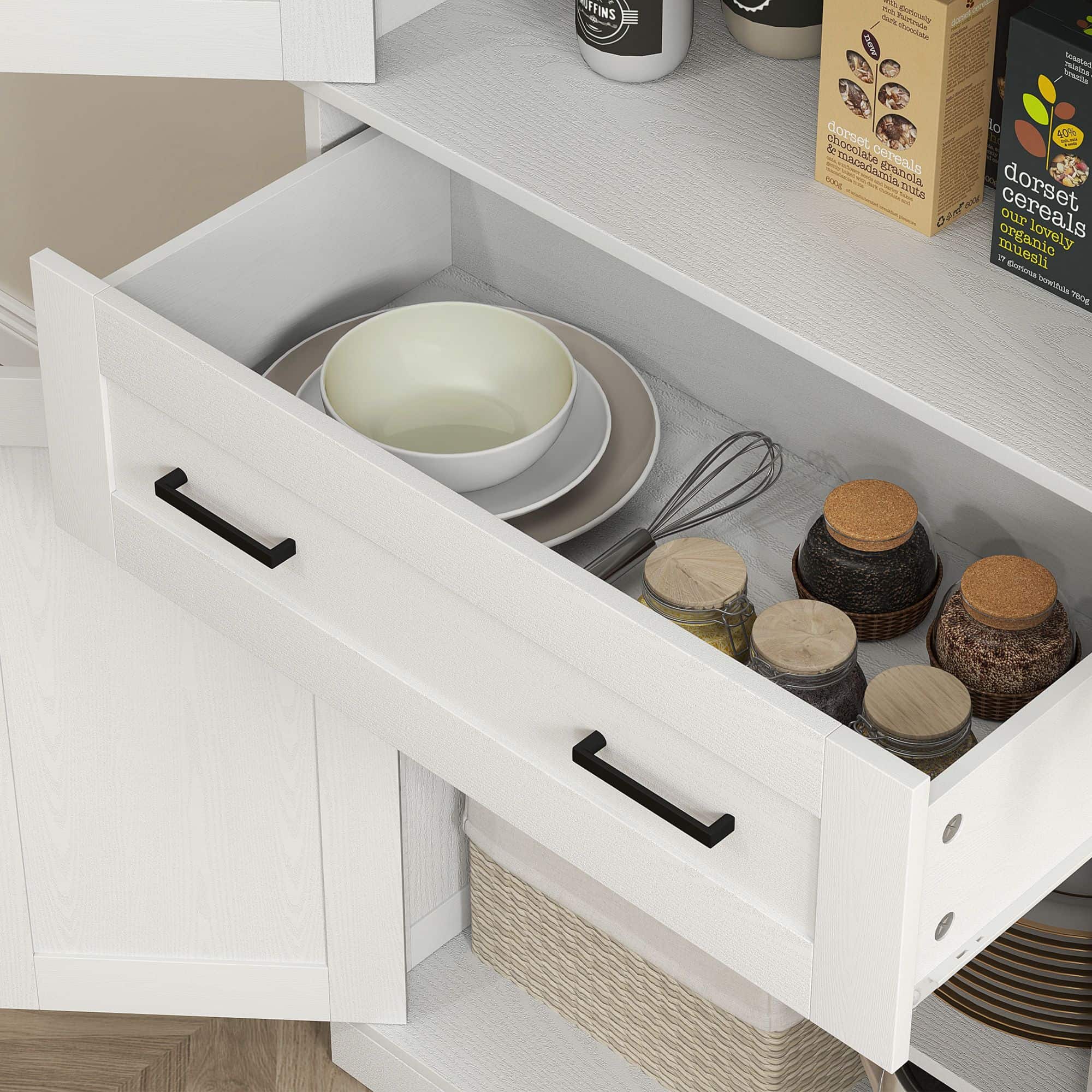 Homcom Keukenkast Buffetkast met Lades 40x76x182 cm - Crèmewit