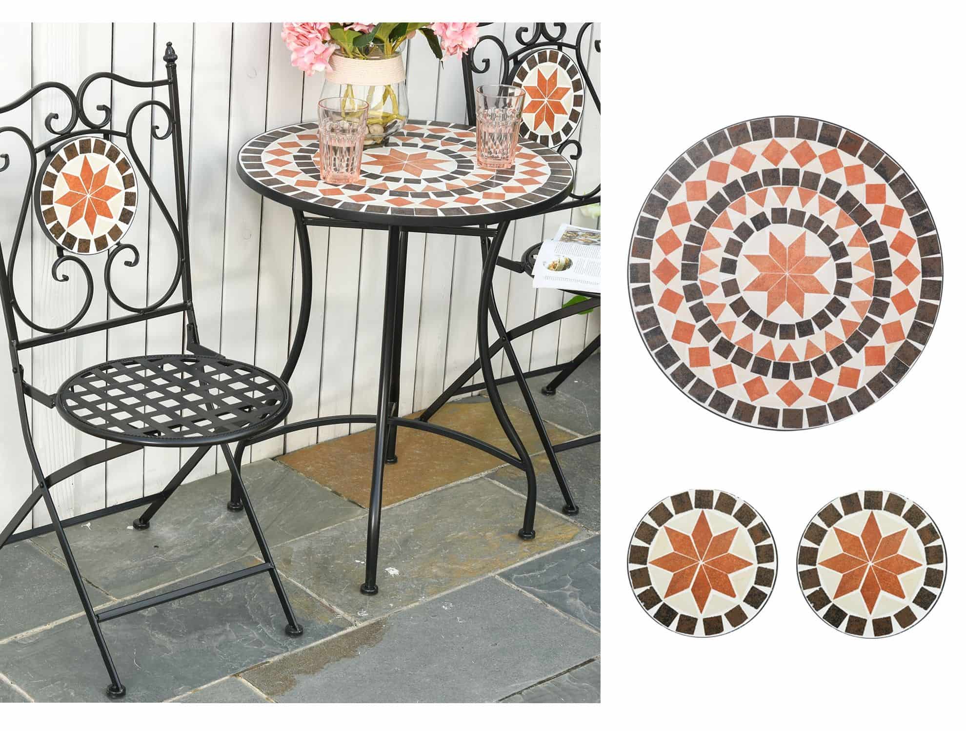 4goodz Bistroset 3-delig met Mozaïek design - tafel met 2 opklapbare metalen stoelen
