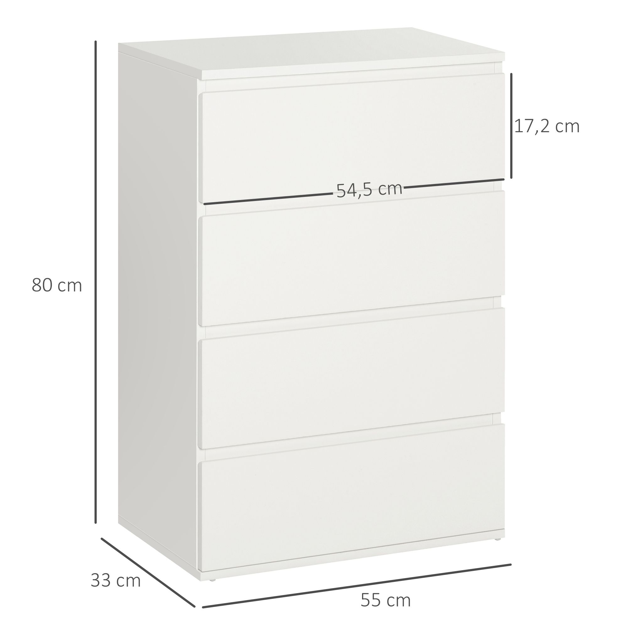4goodz Ladenkast Greeploos met 4 Laden 33 55 x 80 cm - Wit