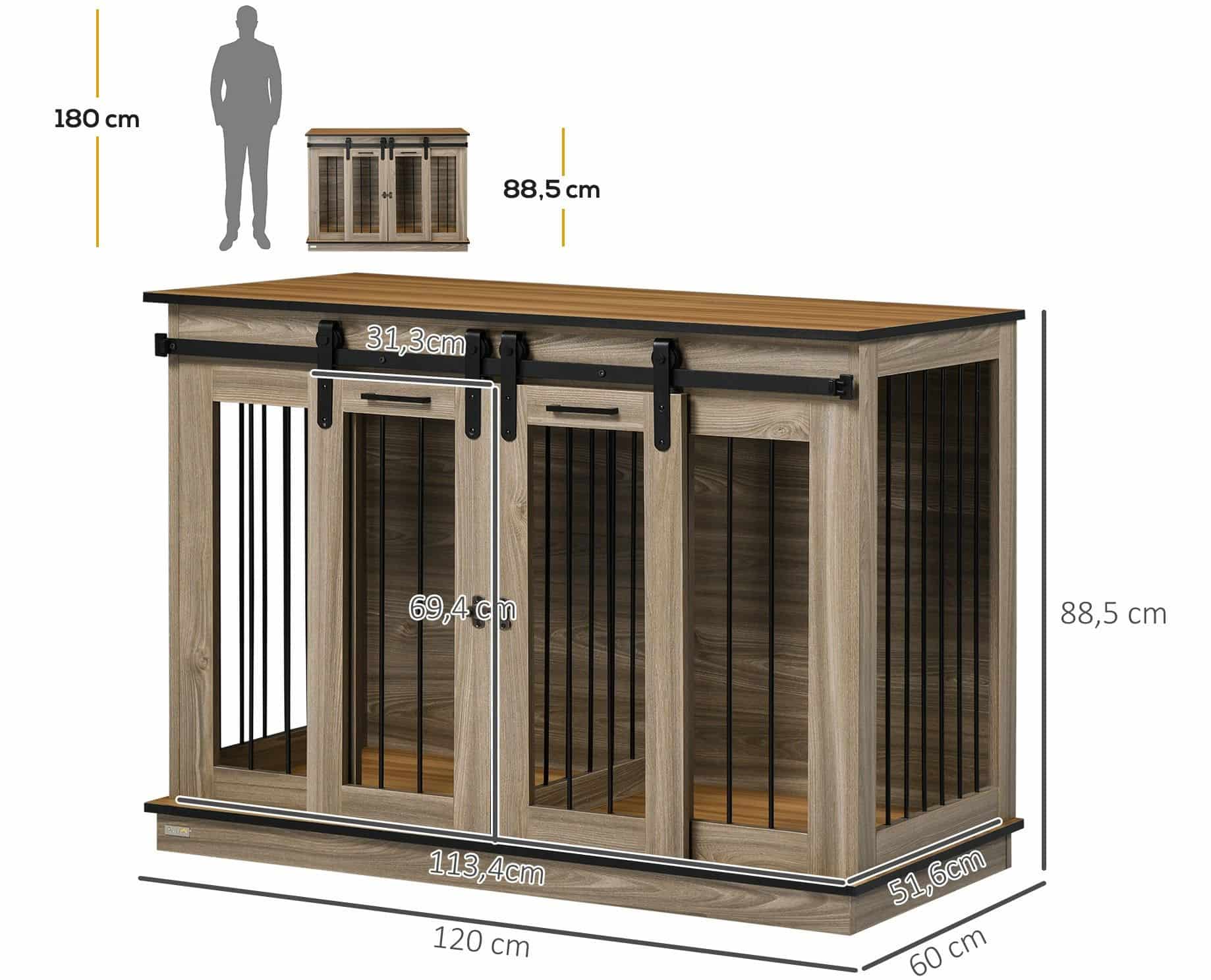 hondenkooi met 2 deuren - hondenbox - rustiek design - vergrendelbaar - bruin